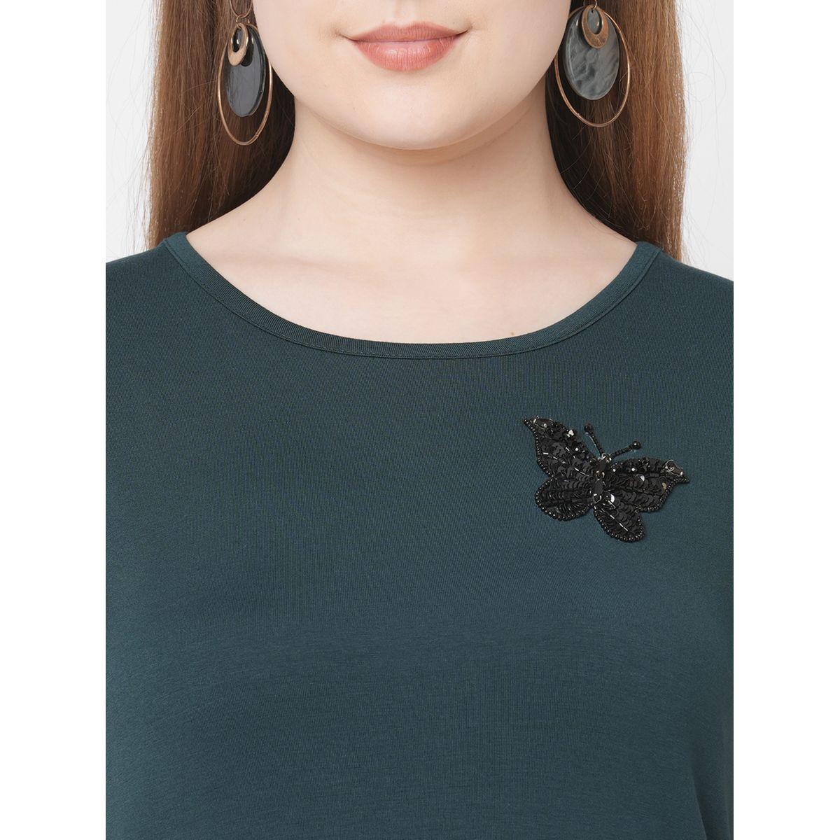 Mish Women Green Embellished Butterfly Detail Short Sleeve T-Shirt-women-clothing-tshirts-image-2