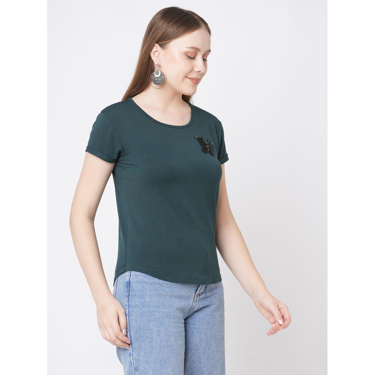 تيشيرت مزين بفراشة بتفاصيل مُنمقة وأكمام قصيرة-women-clothing-tshirts-image-3