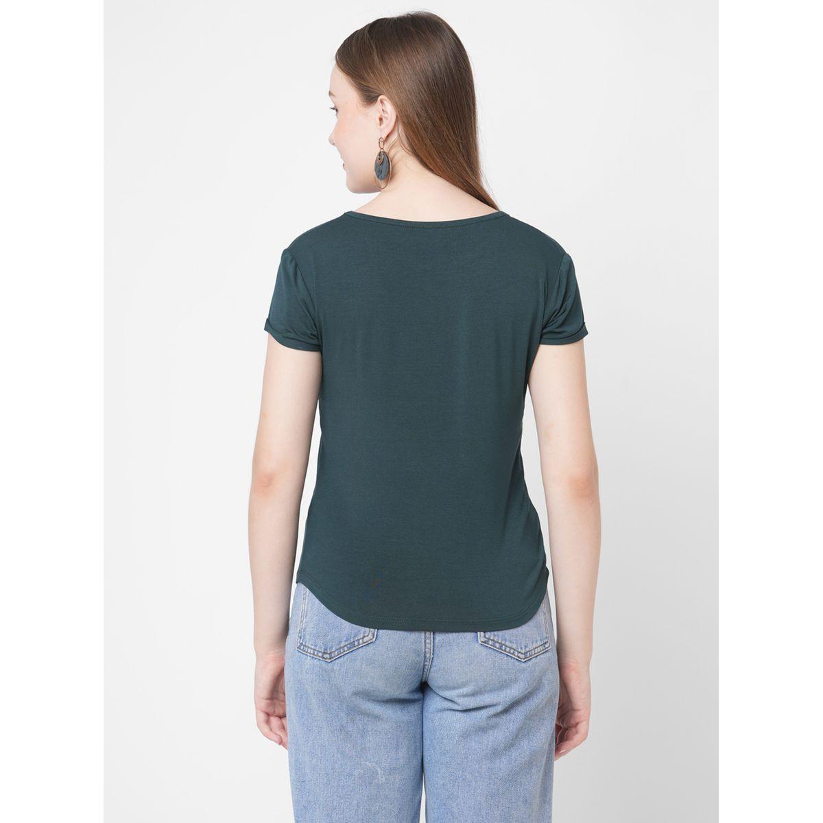 Mish Women Green Embellished Butterfly Detail Short Sleeve T-Shirt-women-clothing-tshirts-image-5