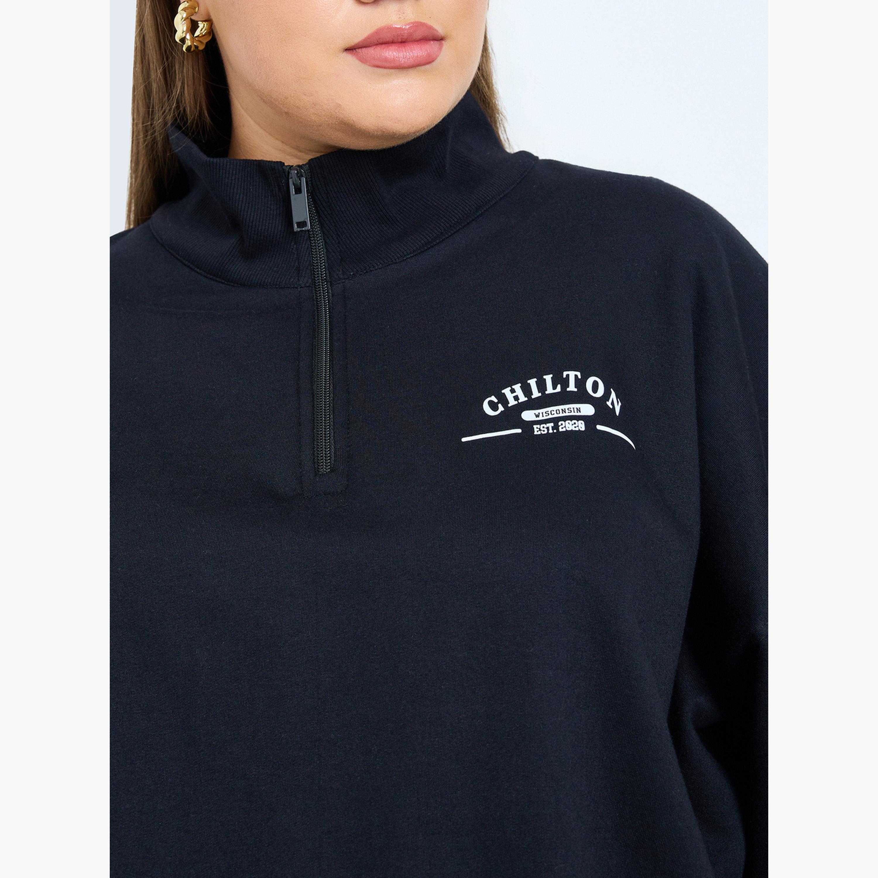 ستايلي - سويت شيرت نسائي بأكمام طويلة وياقة عالية مطبوع عليه شعار-women-clothing-hoodiesandsweatshirts-sweatshirts-image-4