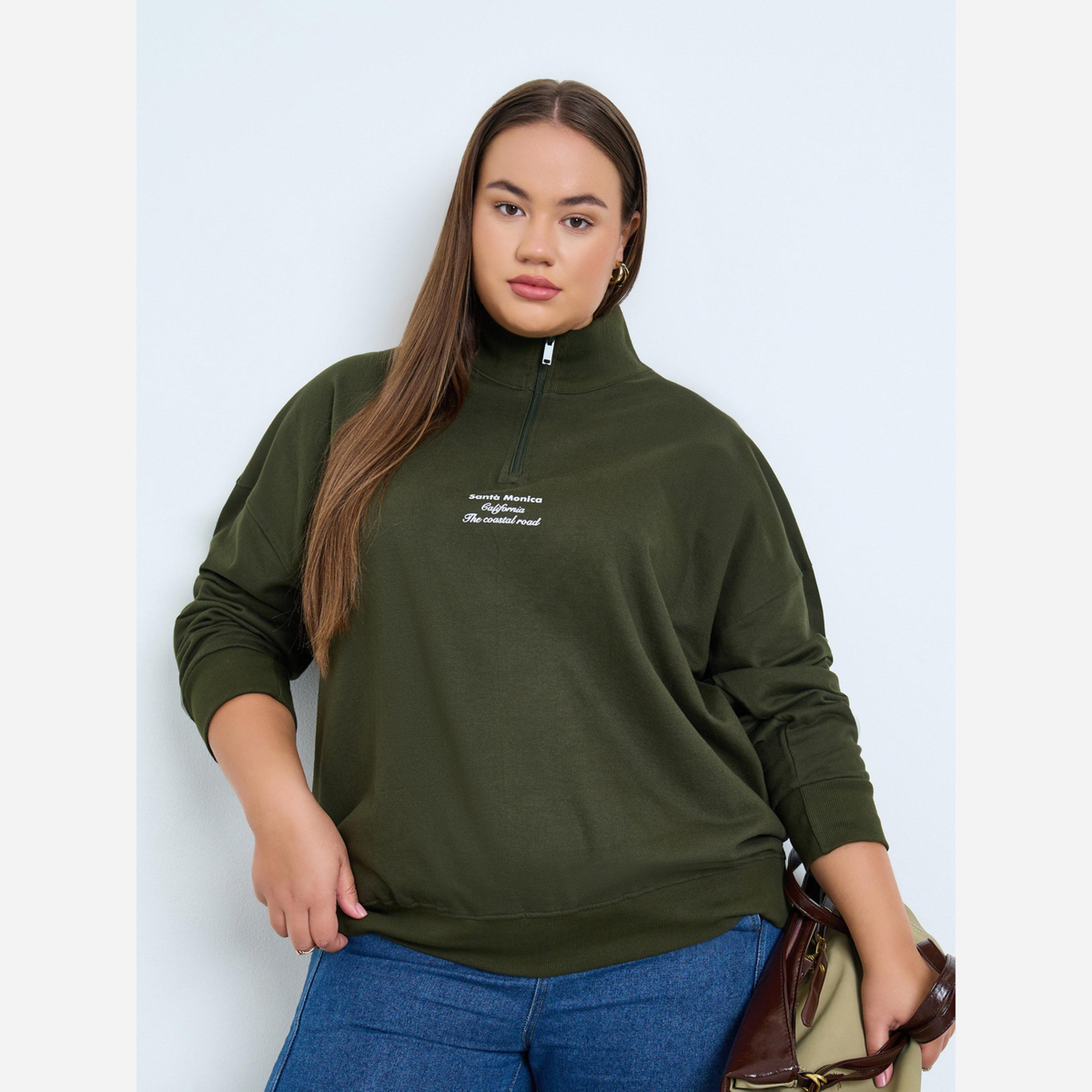 Styli Plus Size Regular Fit Sweatshirt with Half Zip-women-winterwear-hoodiesandsweatshirts-sweatshirts-image-1