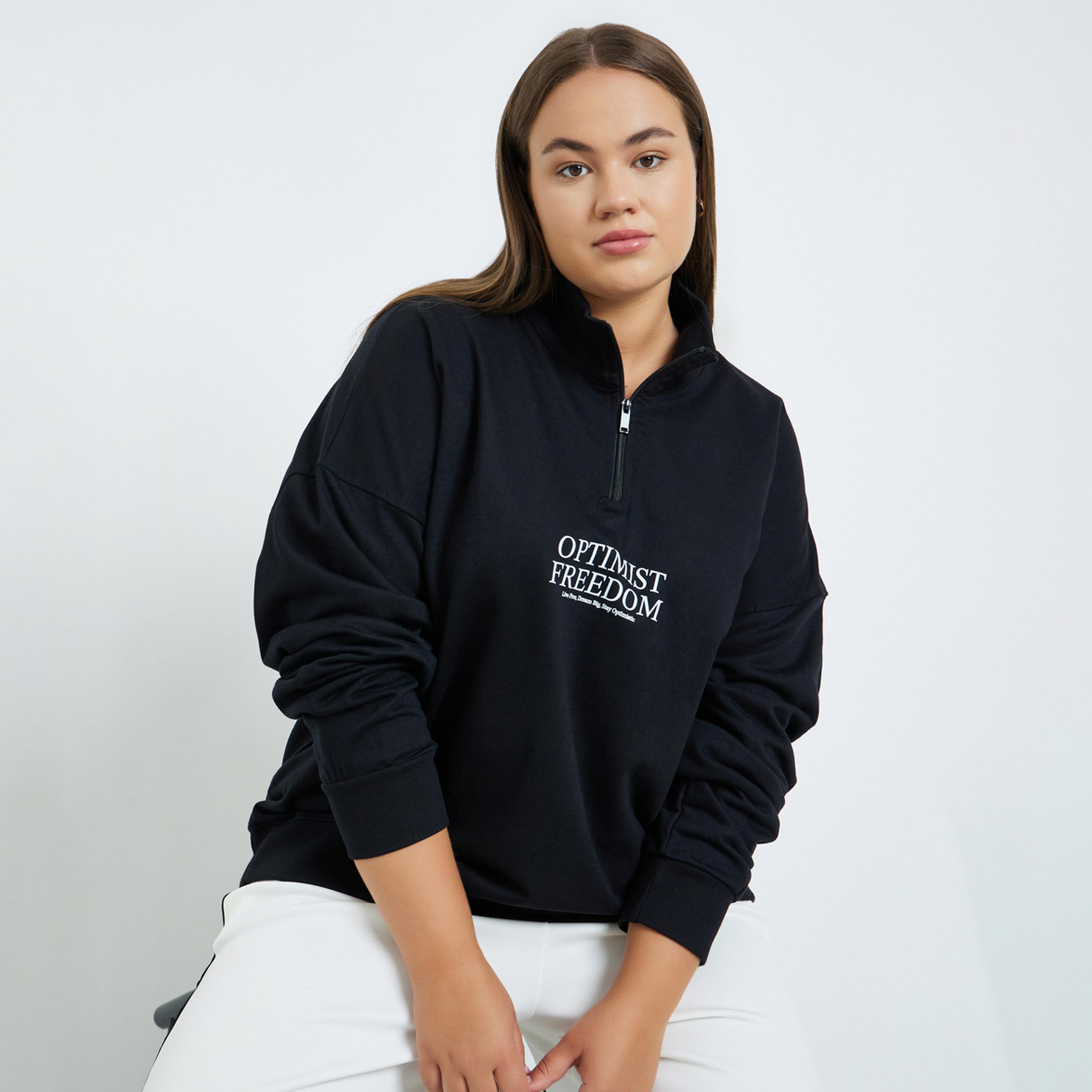 Styli Slogan Print High Neck Long Sleeves Women's Sweatshirt-women-clothing-hoodiesandsweatshirts-sweatshirts-image-1