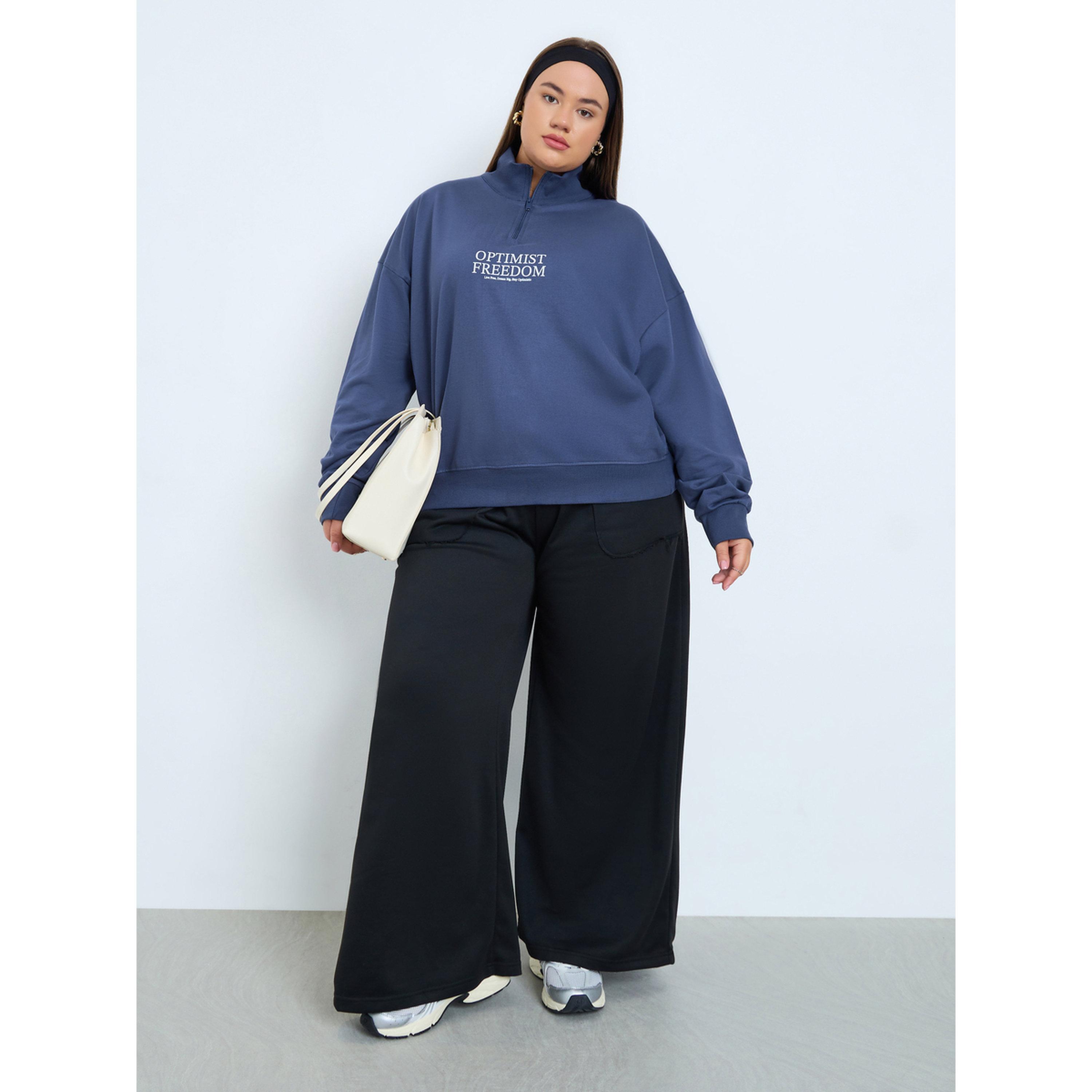 Styli Plus Size Regular Fit Slogan Half-Zip Sweatshirt-women-winterwear-hoodiesandsweatshirts-sweatshirts-image-2