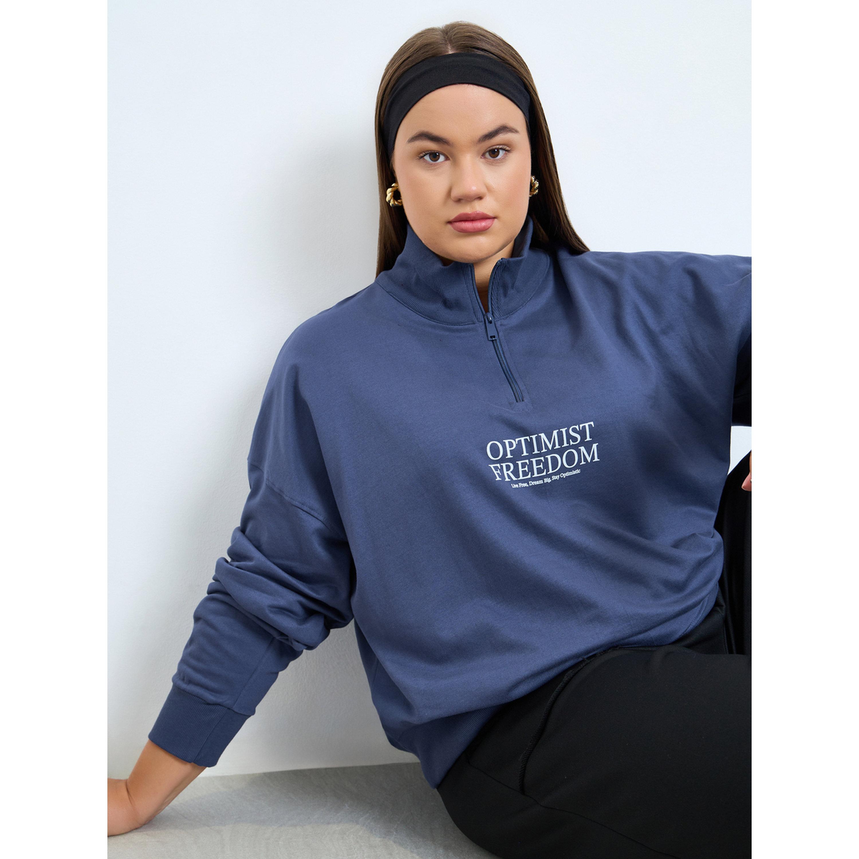 Styli Plus Size Regular Fit Slogan Half-Zip Sweatshirt-women-winterwear-hoodiesandsweatshirts-sweatshirts-image-3