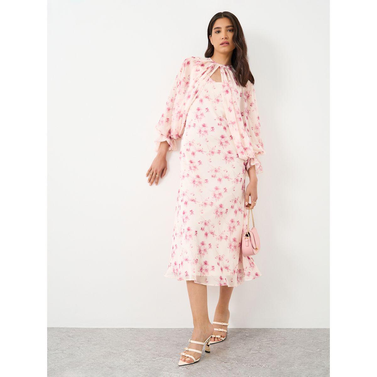 Styli Floral Print Balloon Cape Sleeves Midi Dress-women-clothing-dresses-image-1