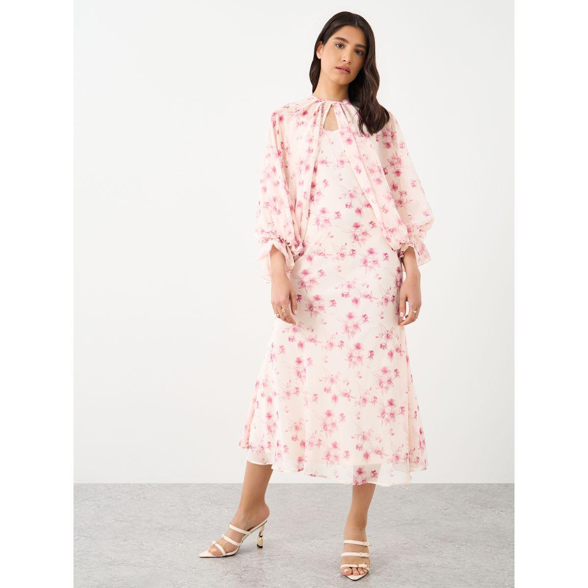 فستان ميدي بطبعة زهور مع أكمام منفوخة بنمط كيب-women-clothing-dresses-image-2