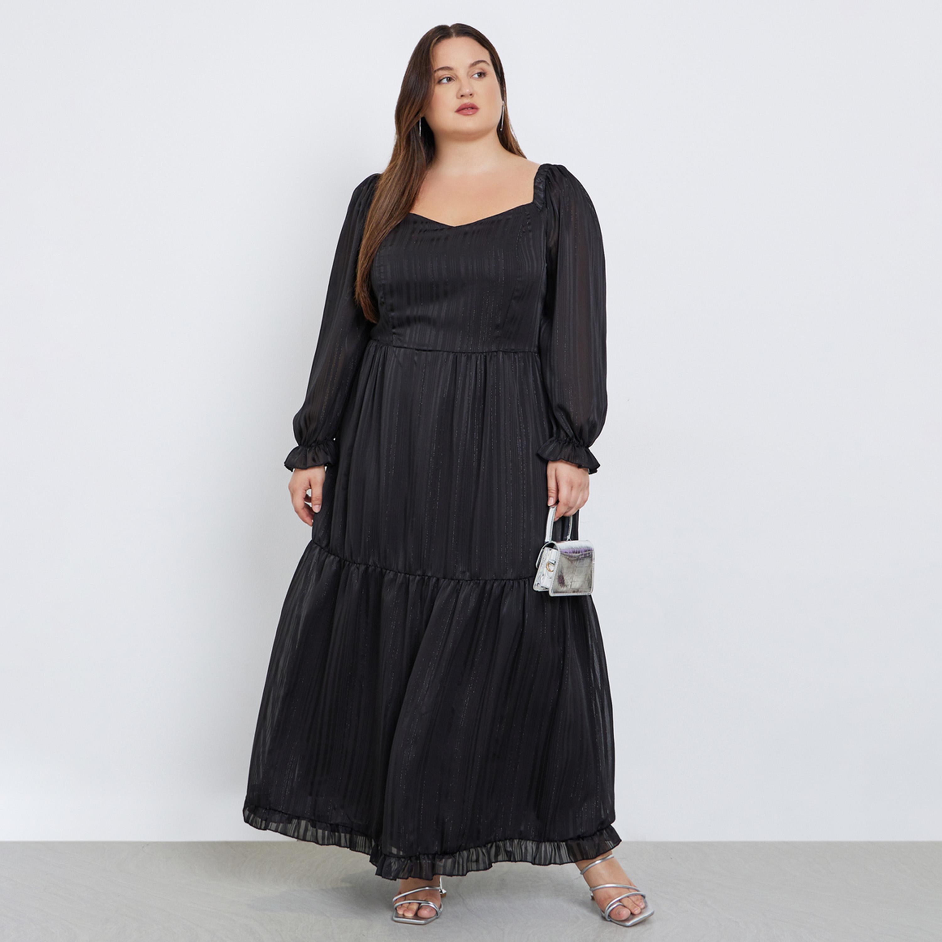 ستايلي - فستان ماكسي لوركس بفتحة صدر على شكل قلب بحجم كبير-women-clothing-dresses-image-1