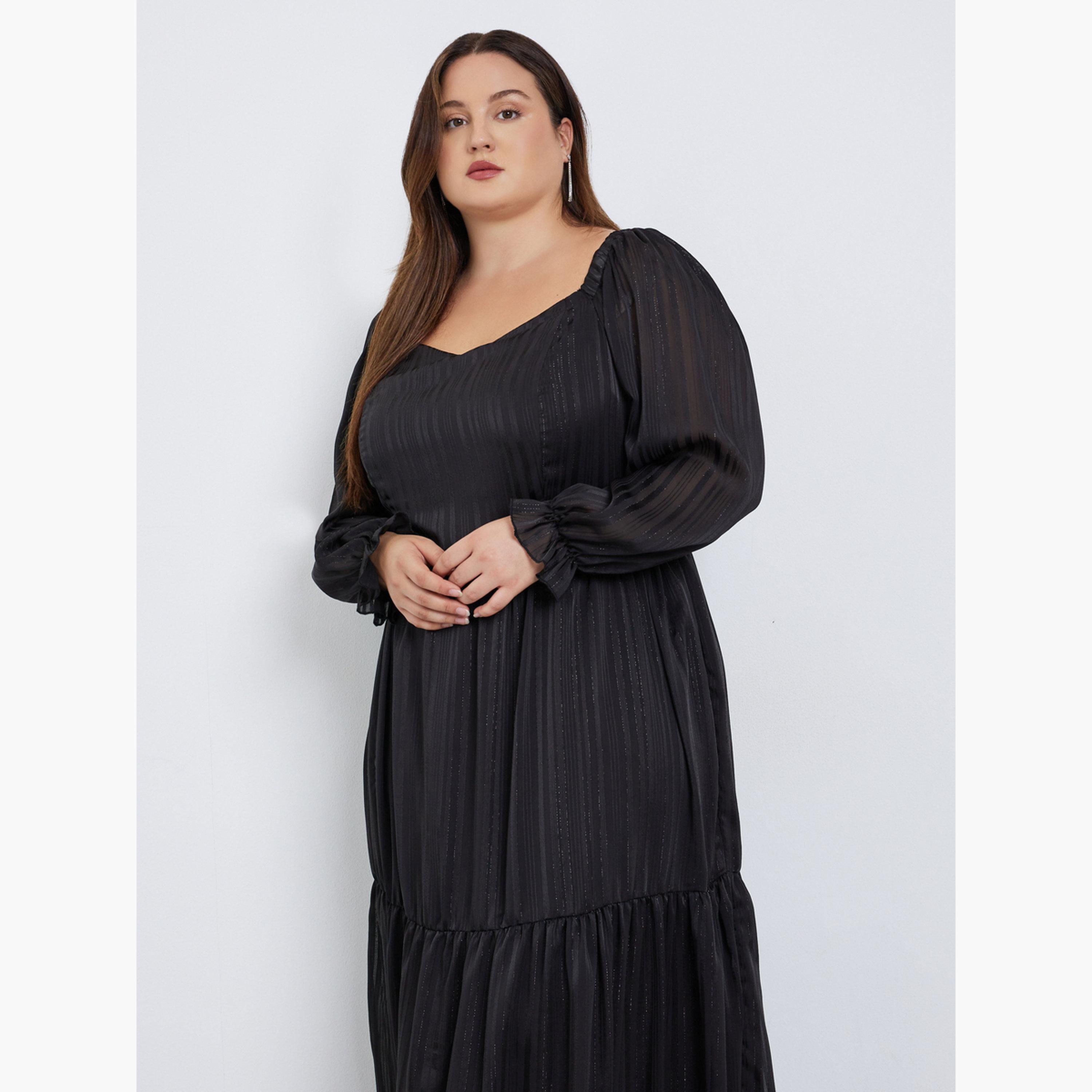 ستايلي - فستان ماكسي لوركس بفتحة صدر على شكل قلب بحجم كبير-women-clothing-dresses-image-3
