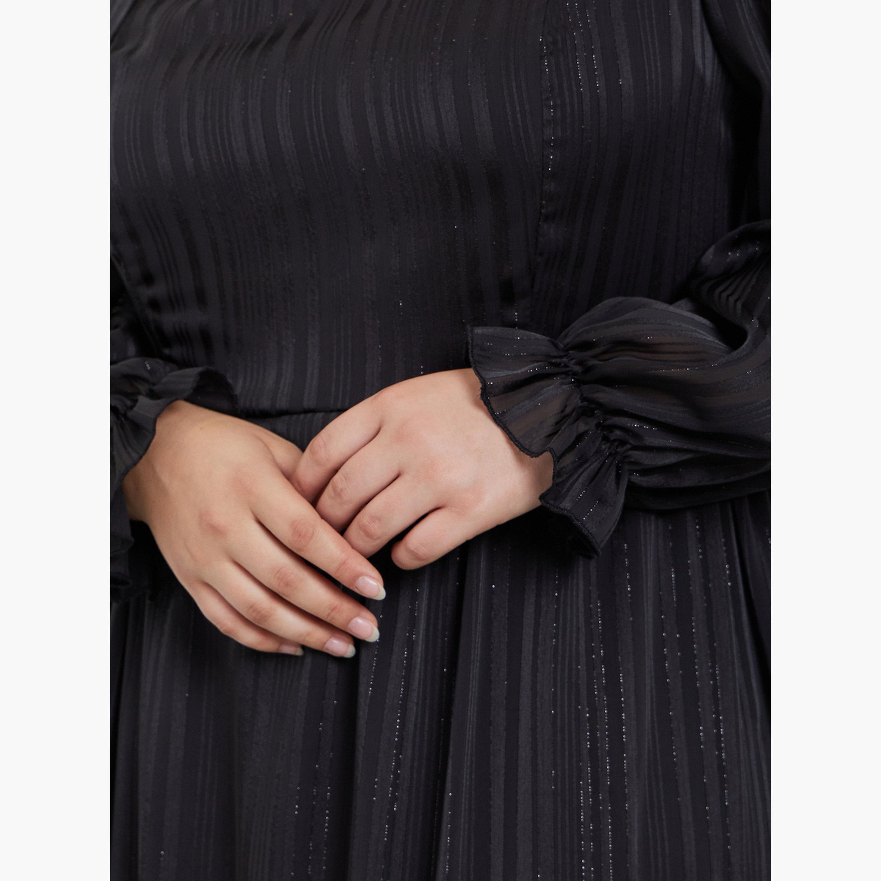ستايلي - فستان ماكسي لوركس بفتحة صدر على شكل قلب بحجم كبير-women-clothing-dresses-image-4