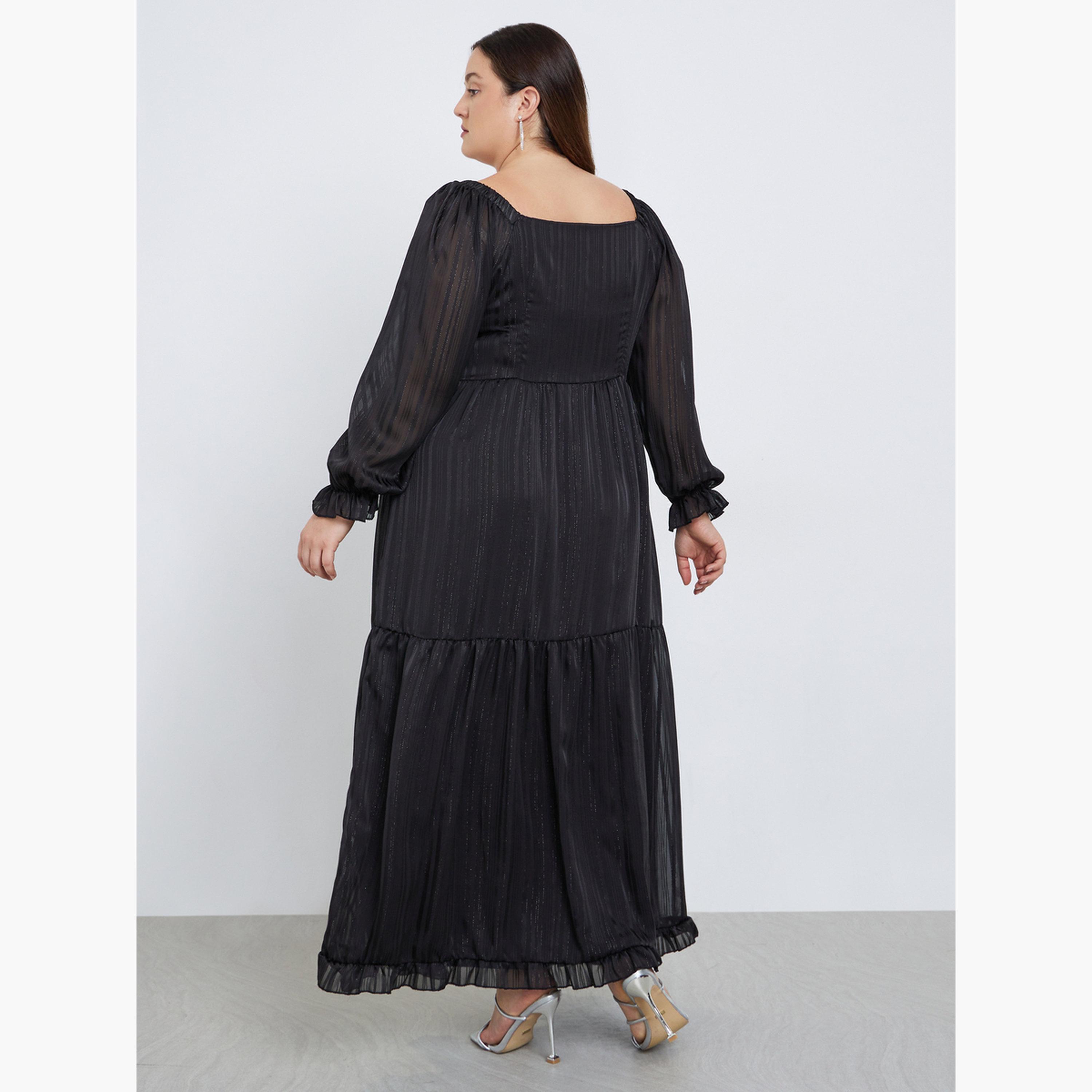 ستايلي - فستان ماكسي لوركس بفتحة صدر على شكل قلب بحجم كبير-women-clothing-dresses-image-5