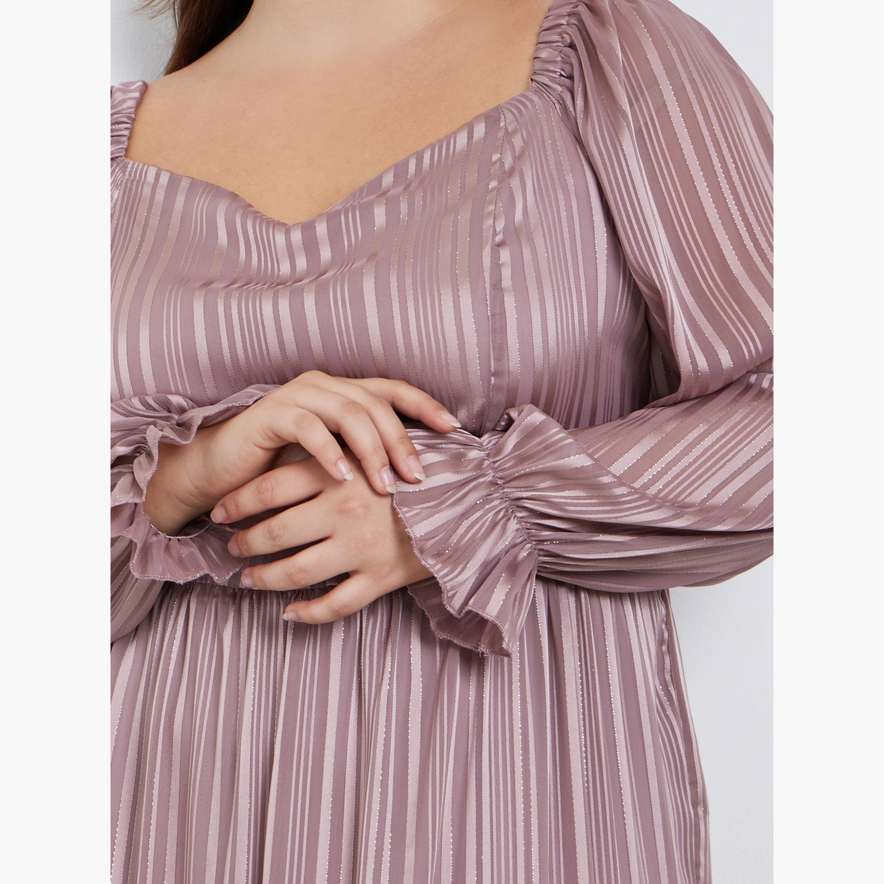 ستايلي - فستان ماكسي لوركس بفتحة صدر على شكل قلب بحجم كبير-women-clothing-dresses-image-4
