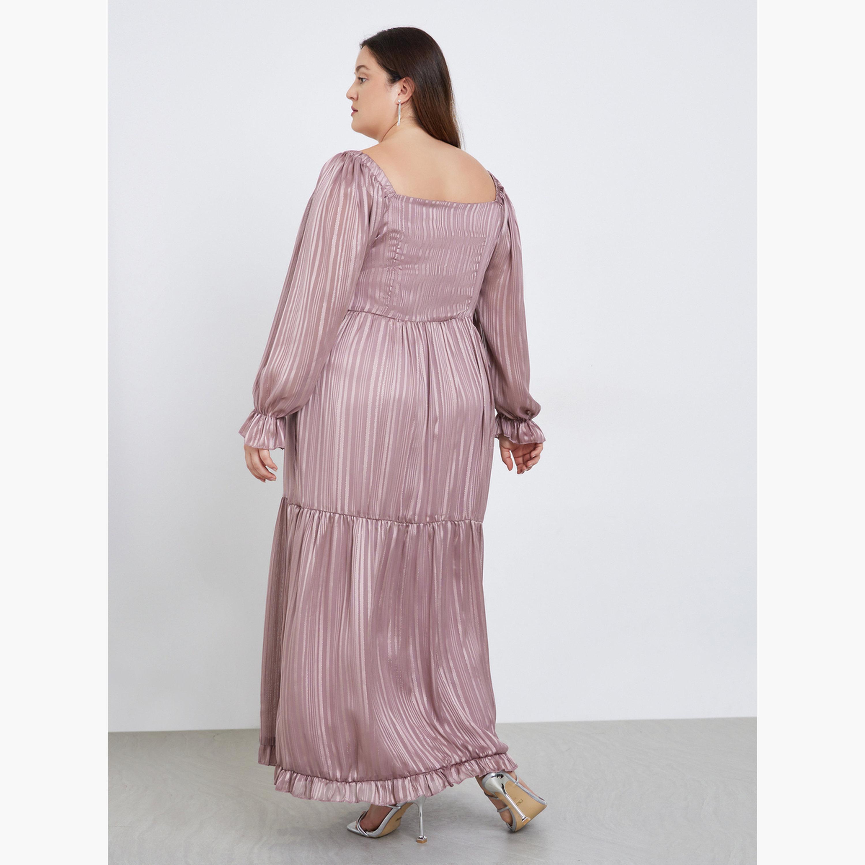ستايلي - فستان ماكسي لوركس بفتحة صدر على شكل قلب بحجم كبير-women-clothing-dresses-image-5