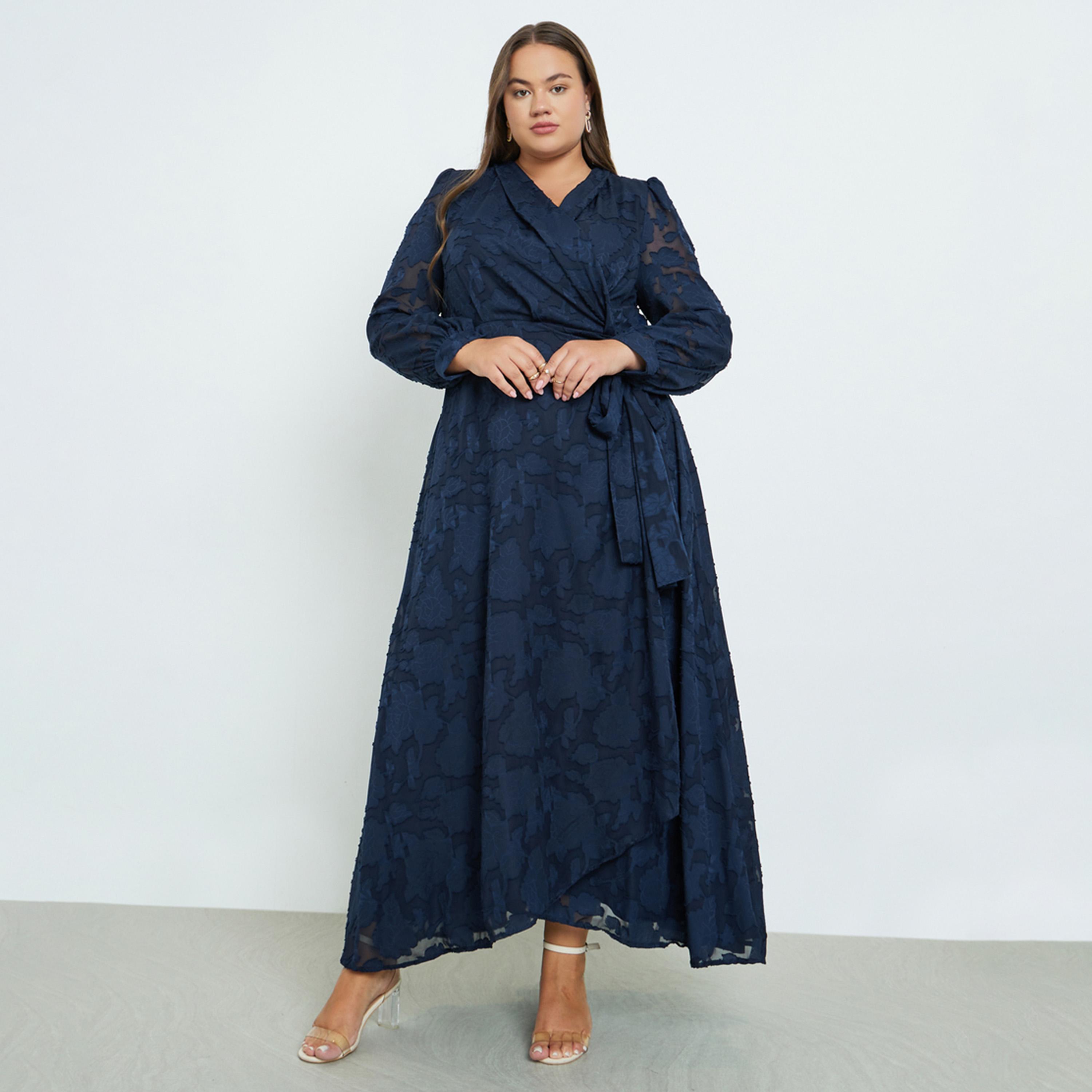 Styli Plus Size Navy Blue Maxi Wrap Dress-women-clothing-dresses-image-1