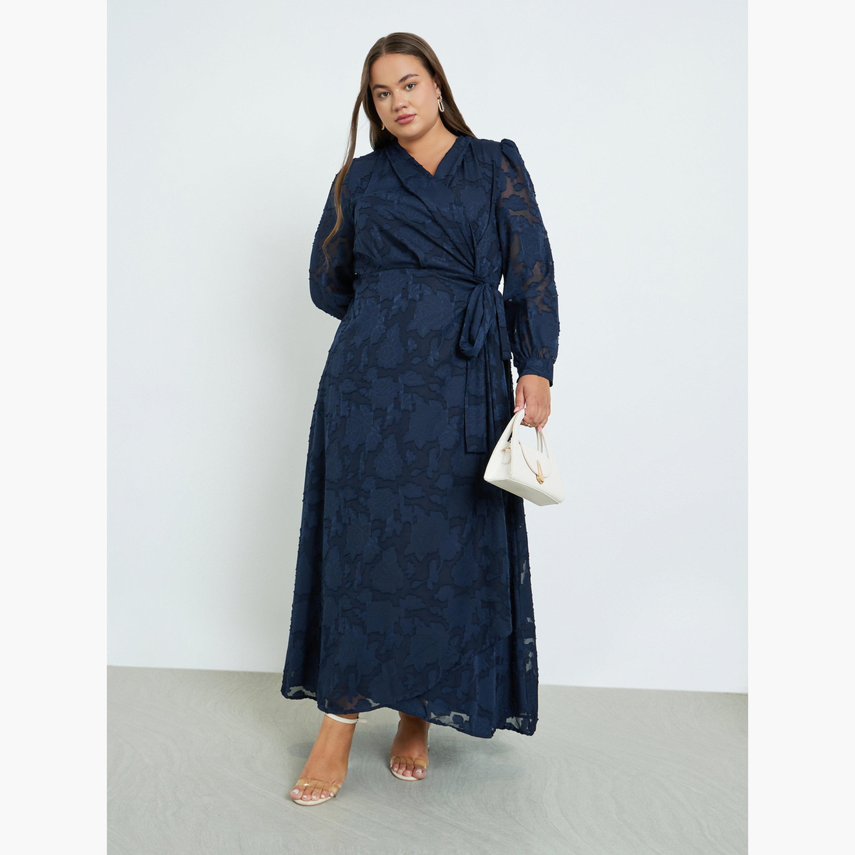 Styli Plus Size Navy Blue Maxi Wrap Dress-women-clothing-dresses-image-2