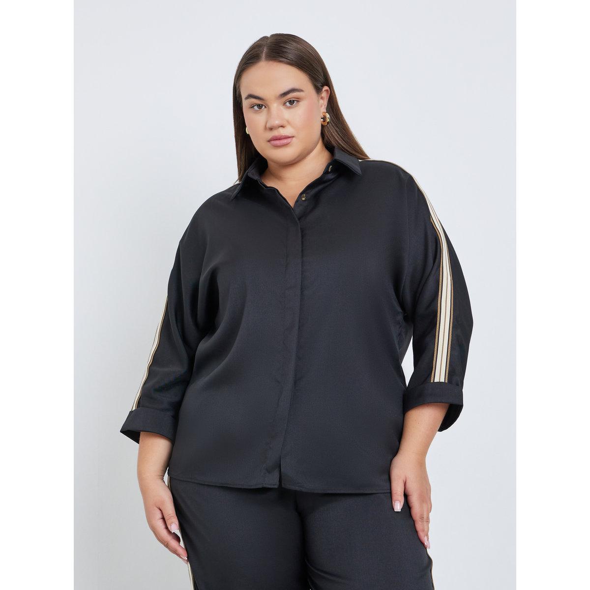 بلوزة بمقاس كبير بتفاصيل شريط جانبية-women-clothing-shirtsandblouses-shirts-image-2
