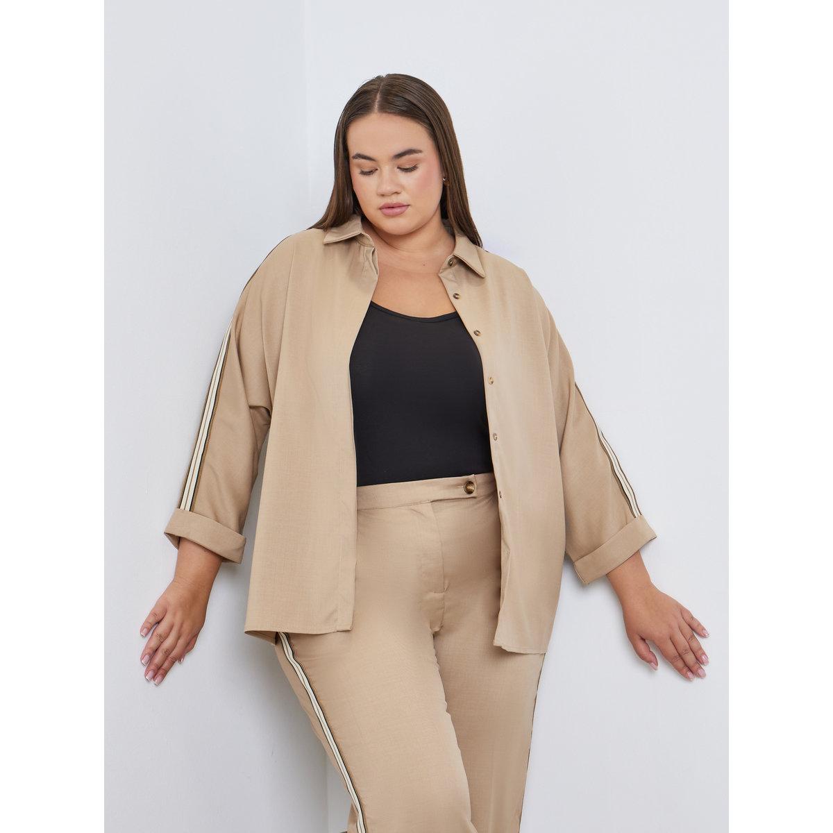 بلوزة بمقاس كبير بتفاصيل شريط جانبية-women-clothing-shirtsandblouses-shirts-image-1