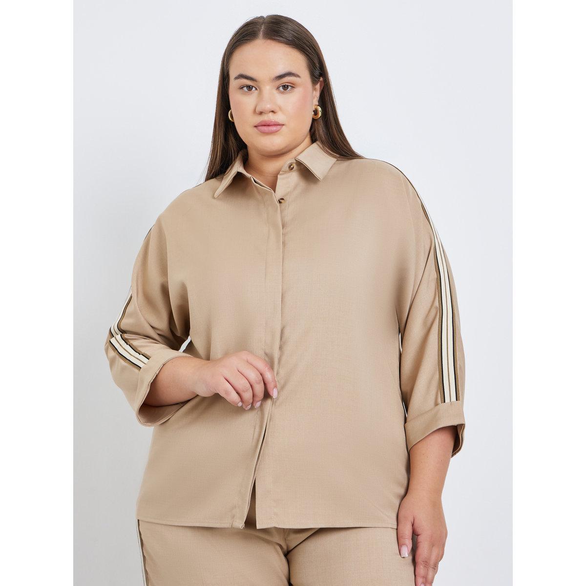 Styli Plus Beige Shirt with Side Tape Detail-women-clothing-shirtsandblouses-shirts-image-2