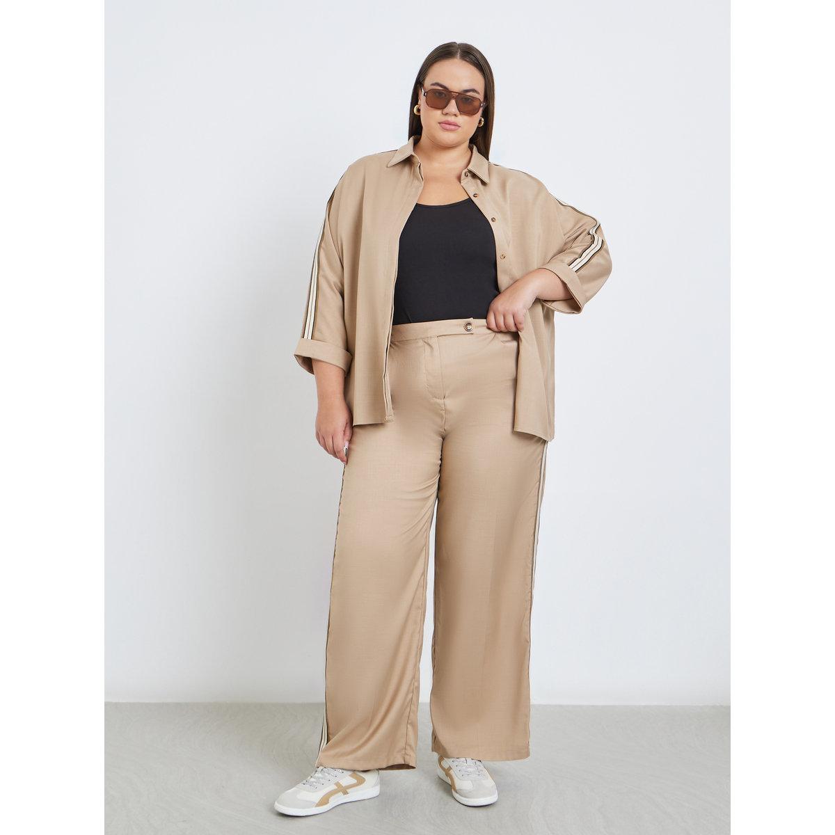 Styli Plus Beige Shirt with Side Tape Detail-women-clothing-shirtsandblouses-shirts-image-3