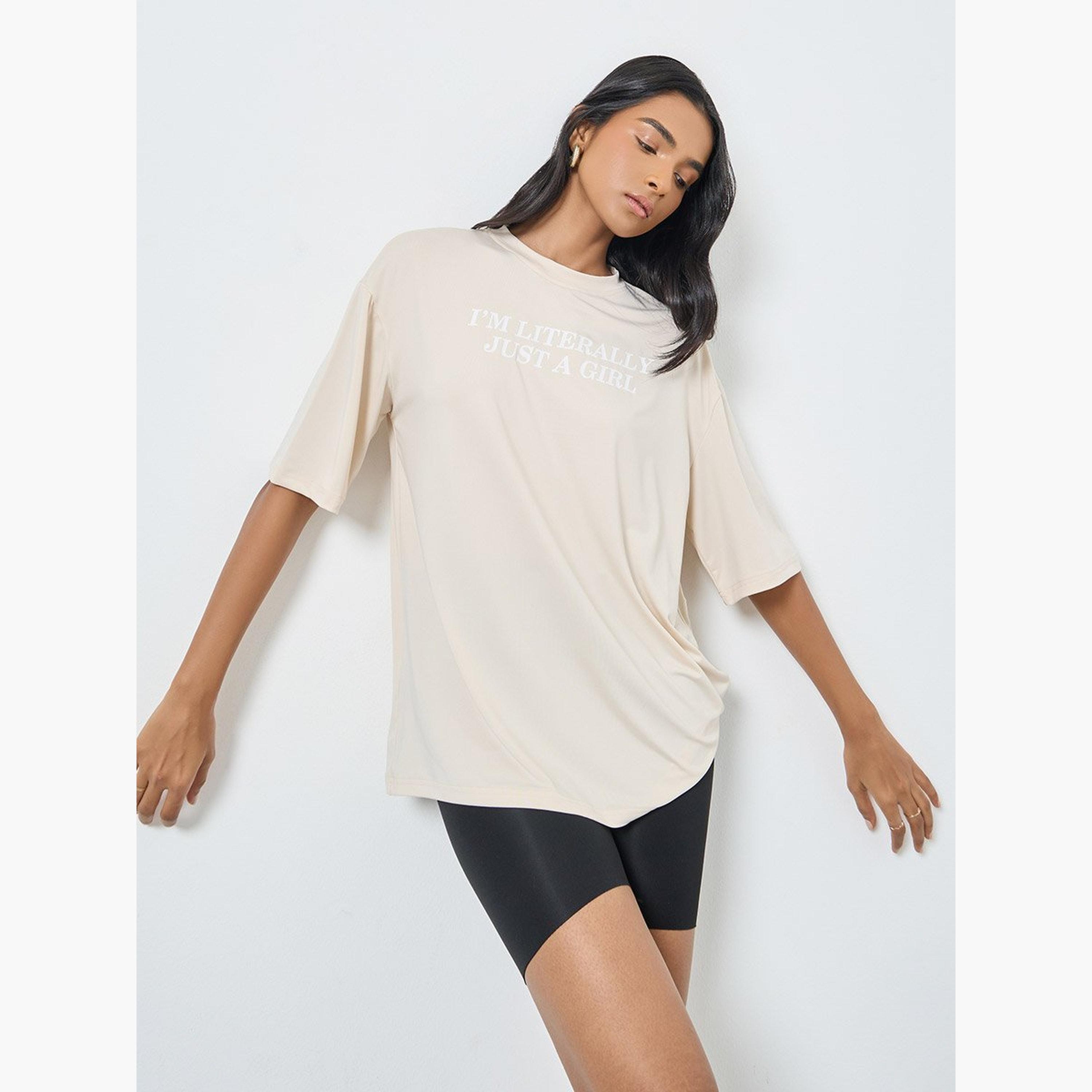 Take Two Cream Slogan Print Oversized T-Shirt-women-clothing-tshirts-image-1
