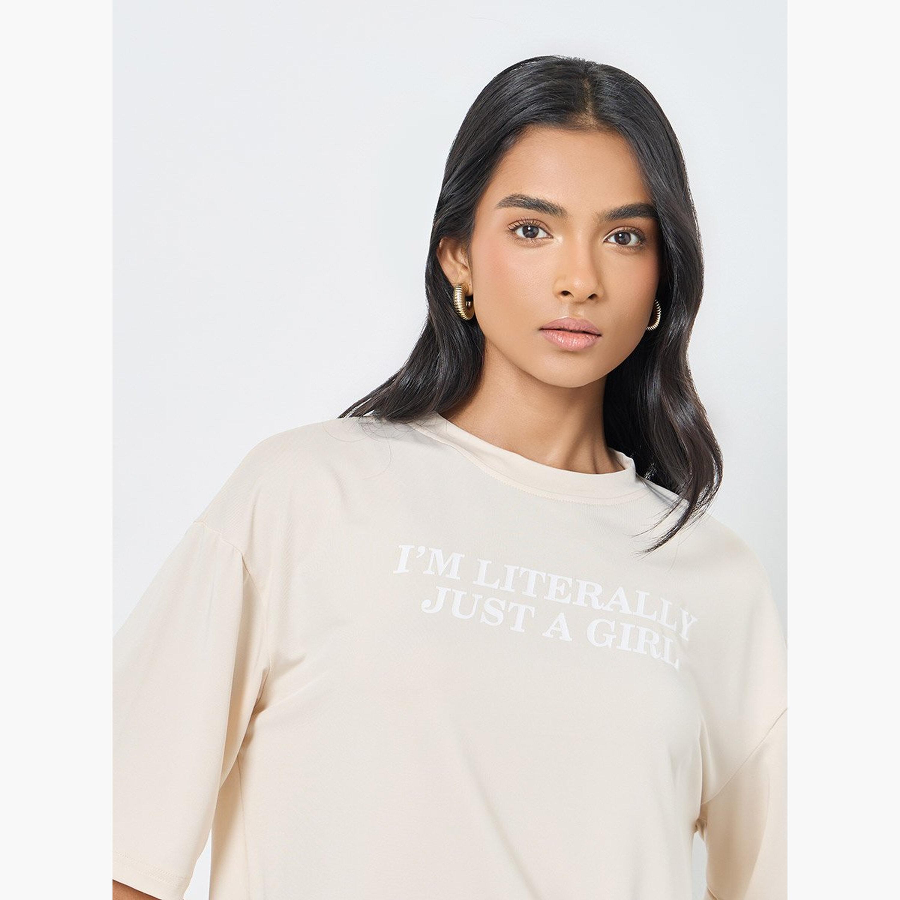 Take Two Cream Slogan Print Oversized T-Shirt-women-clothing-tshirts-image-4
