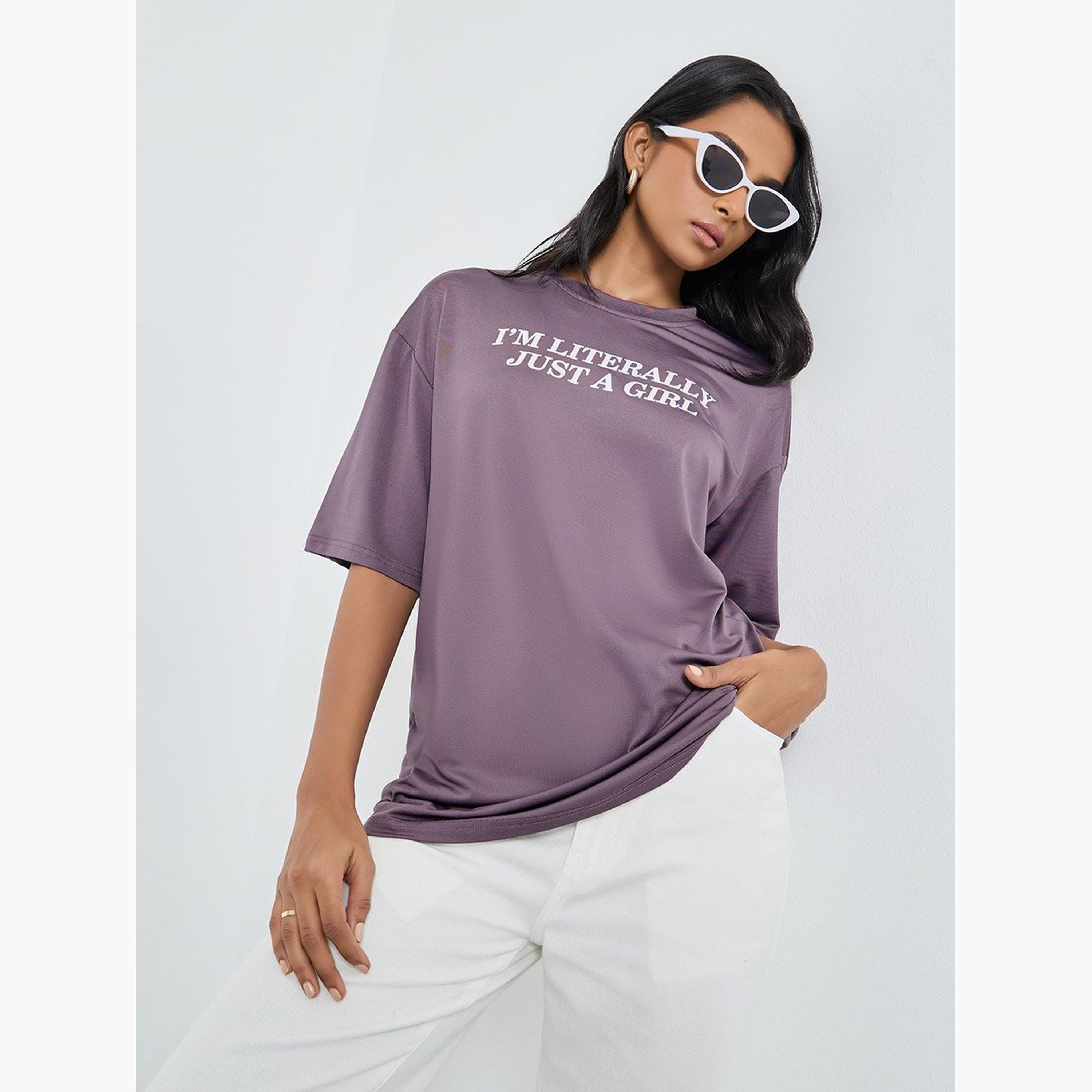 Take Two Purple Slogan Print Oversized T-Shirt-women-clothing-tshirts-image-1