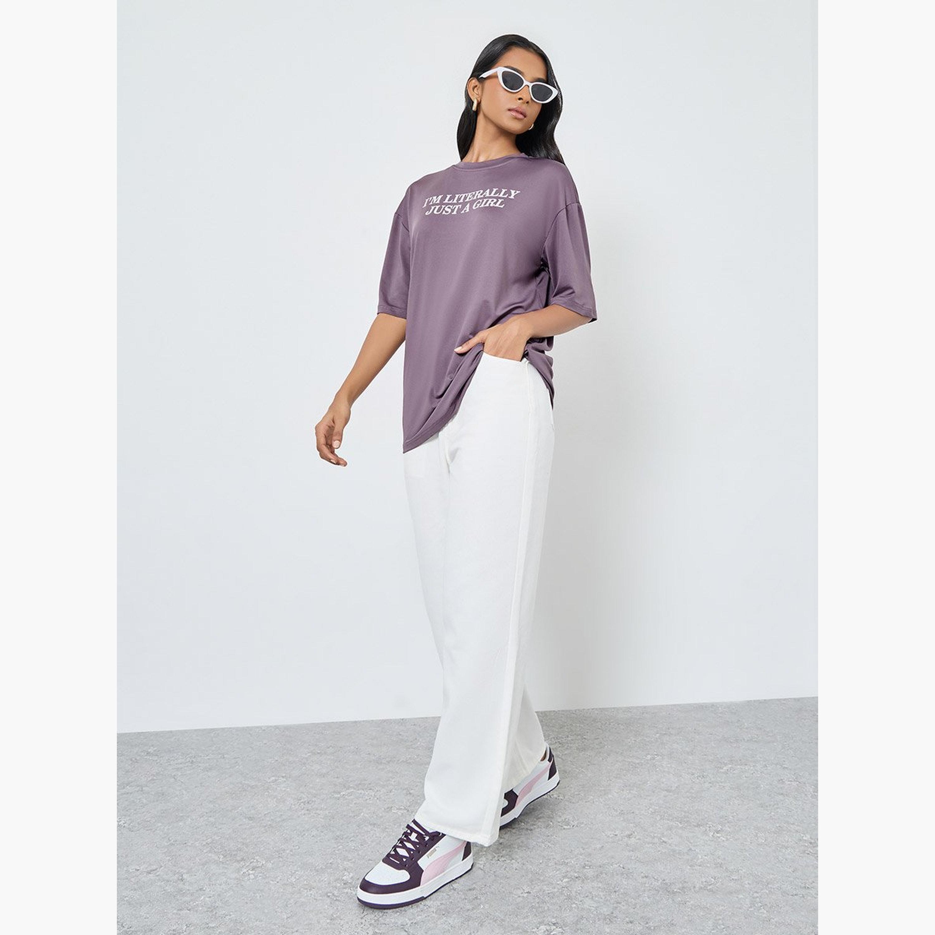 Take Two Purple Slogan Print Oversized T-Shirt-women-clothing-tshirts-image-2