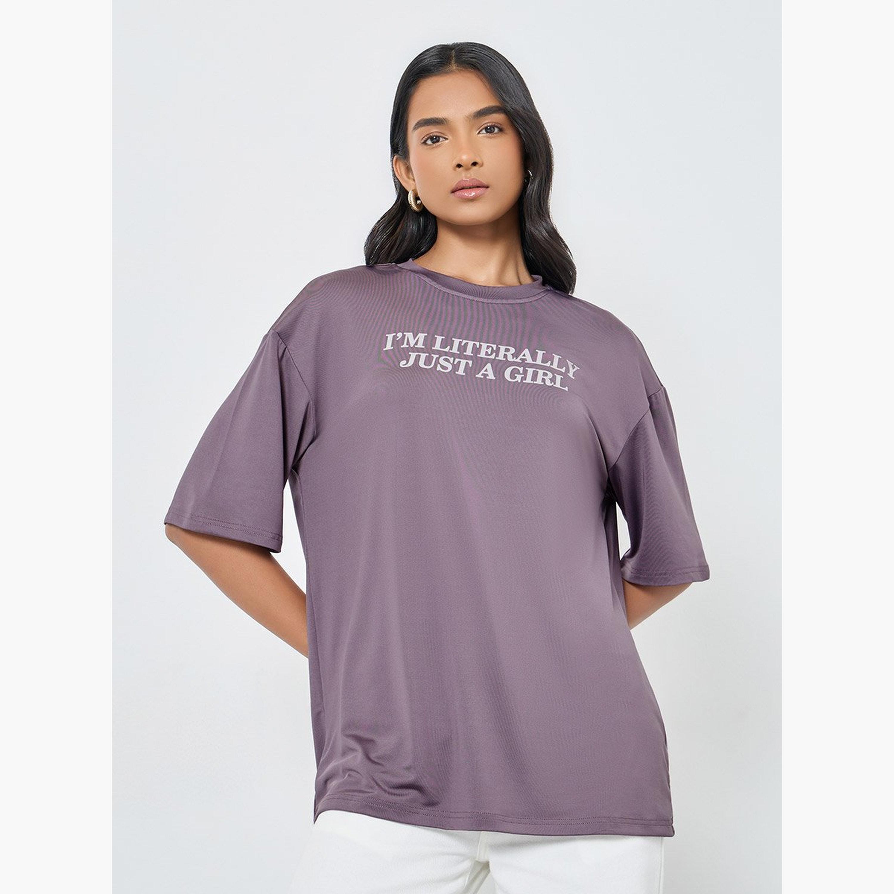 Take Two Purple Slogan Print Oversized T-Shirt-women-clothing-tshirts-image-3