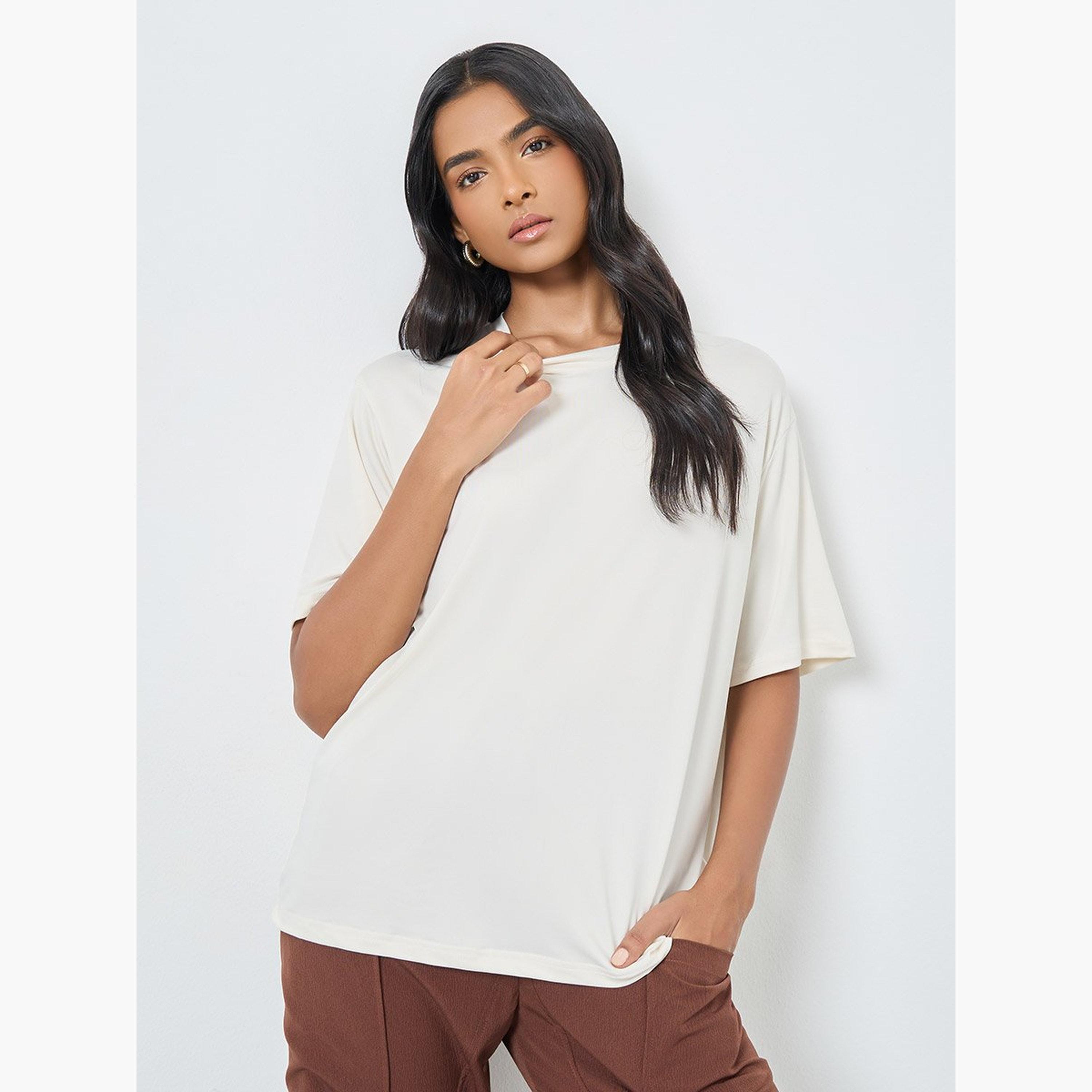 تيك تو - تي شيرت للنساء كريمي مقاس كبير-women-clothing-tshirts-image-1