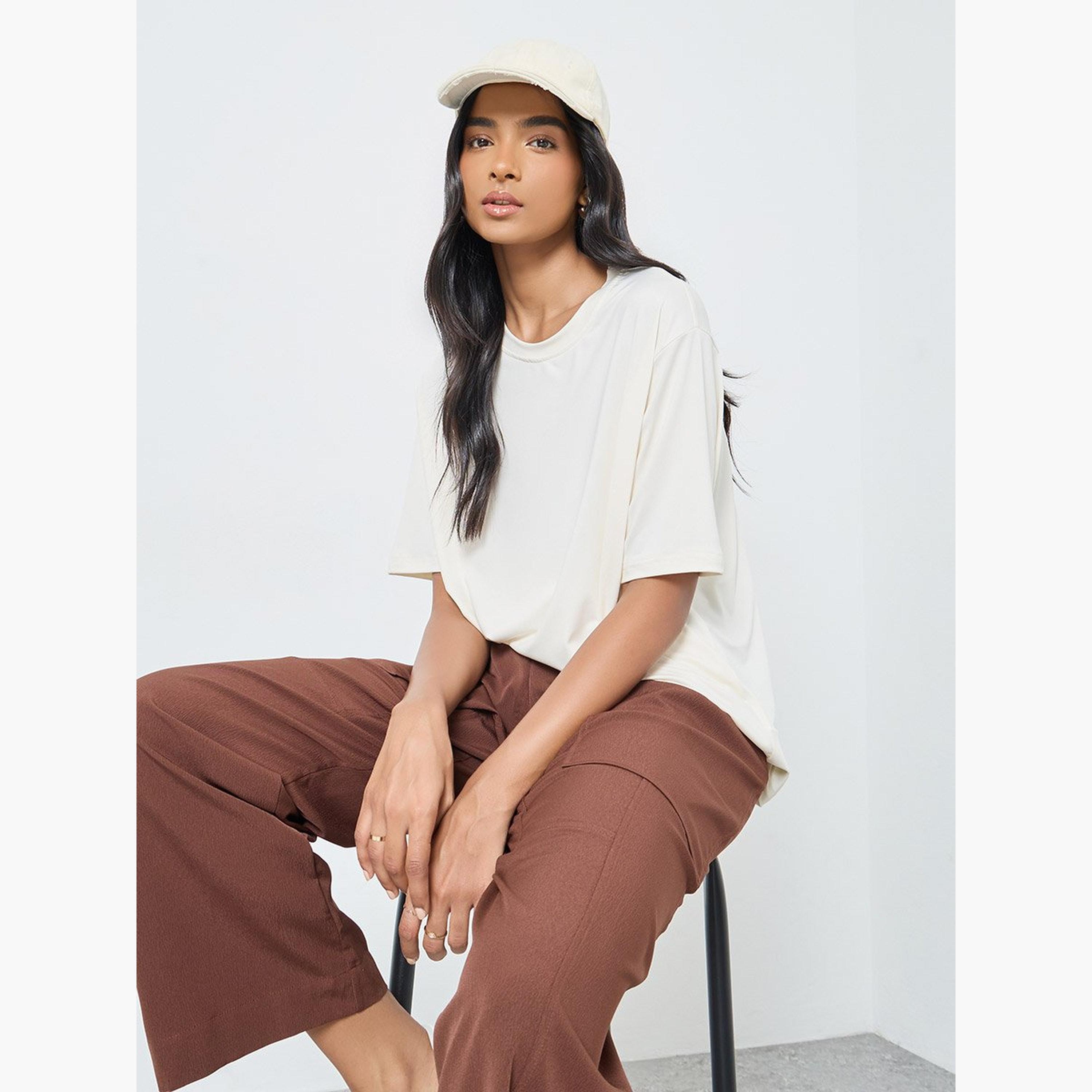 تيك تو - تي شيرت للنساء كريمي مقاس كبير-women-clothing-tshirts-image-3