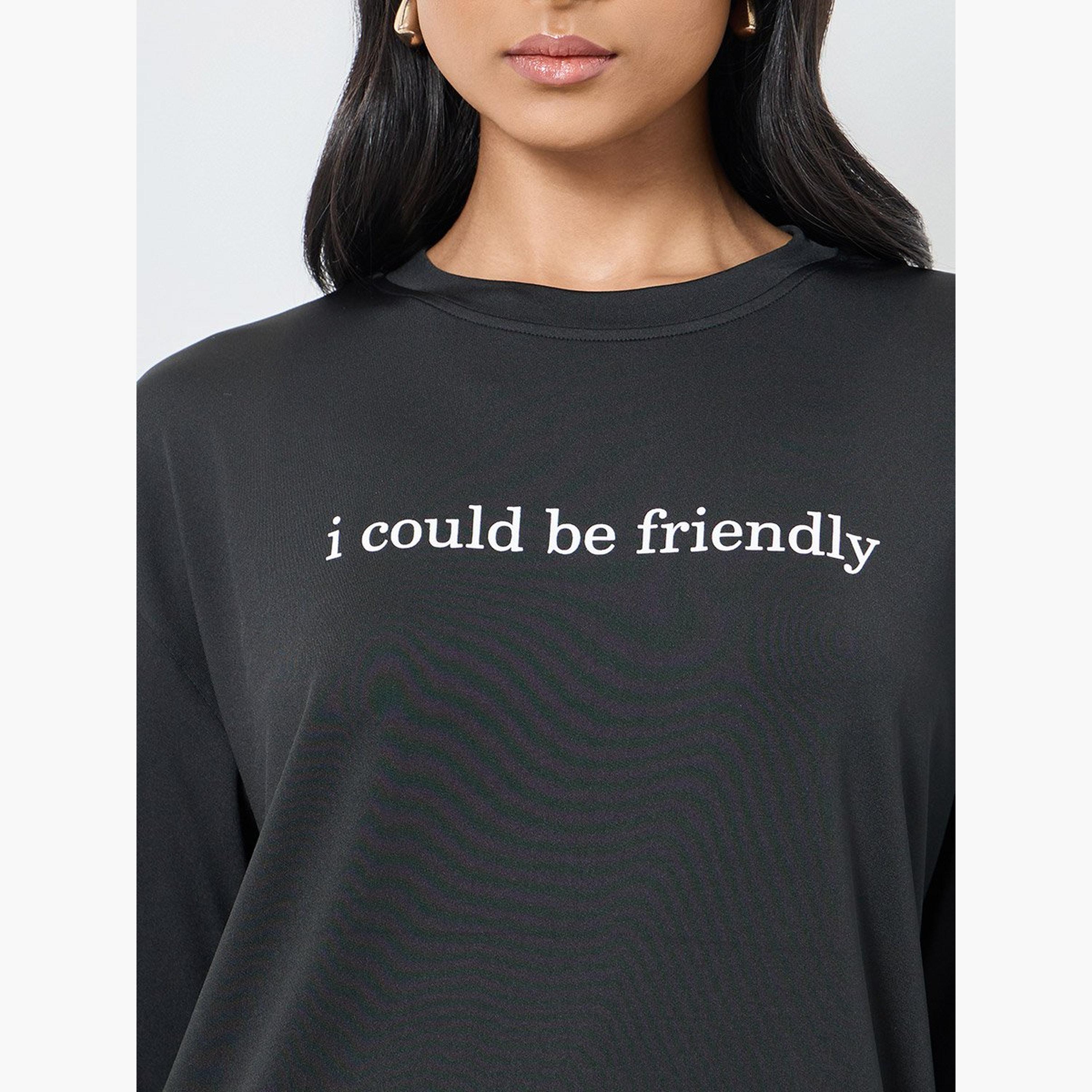 Take Two Women Black Slogan Oversized T-Shirt-women-clothing-tshirts-image-4