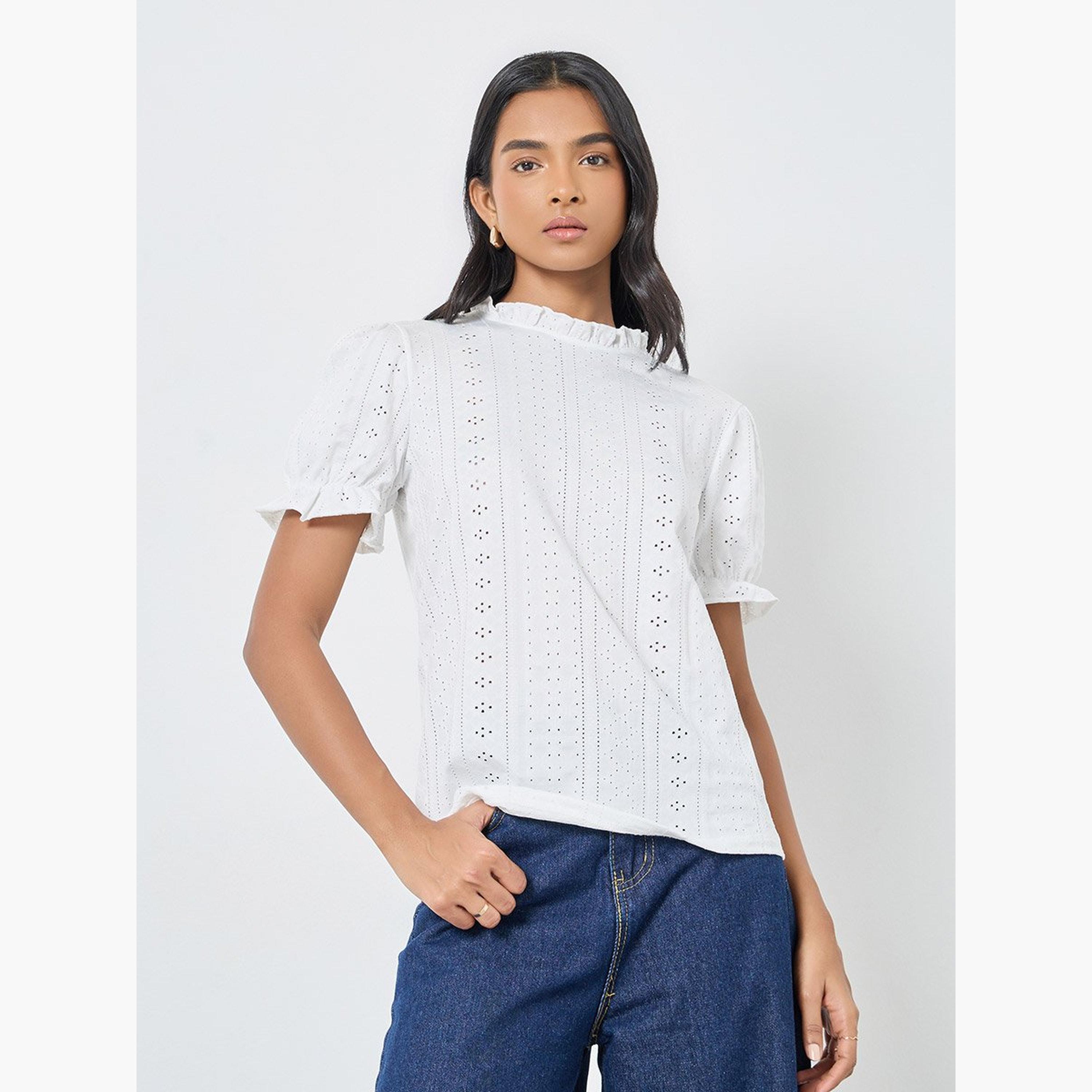 تيك تو - بلوزة شيفلي بيضاء بأكمام منتفخة-women-clothing-shirtsandblouses-blouses-image-3