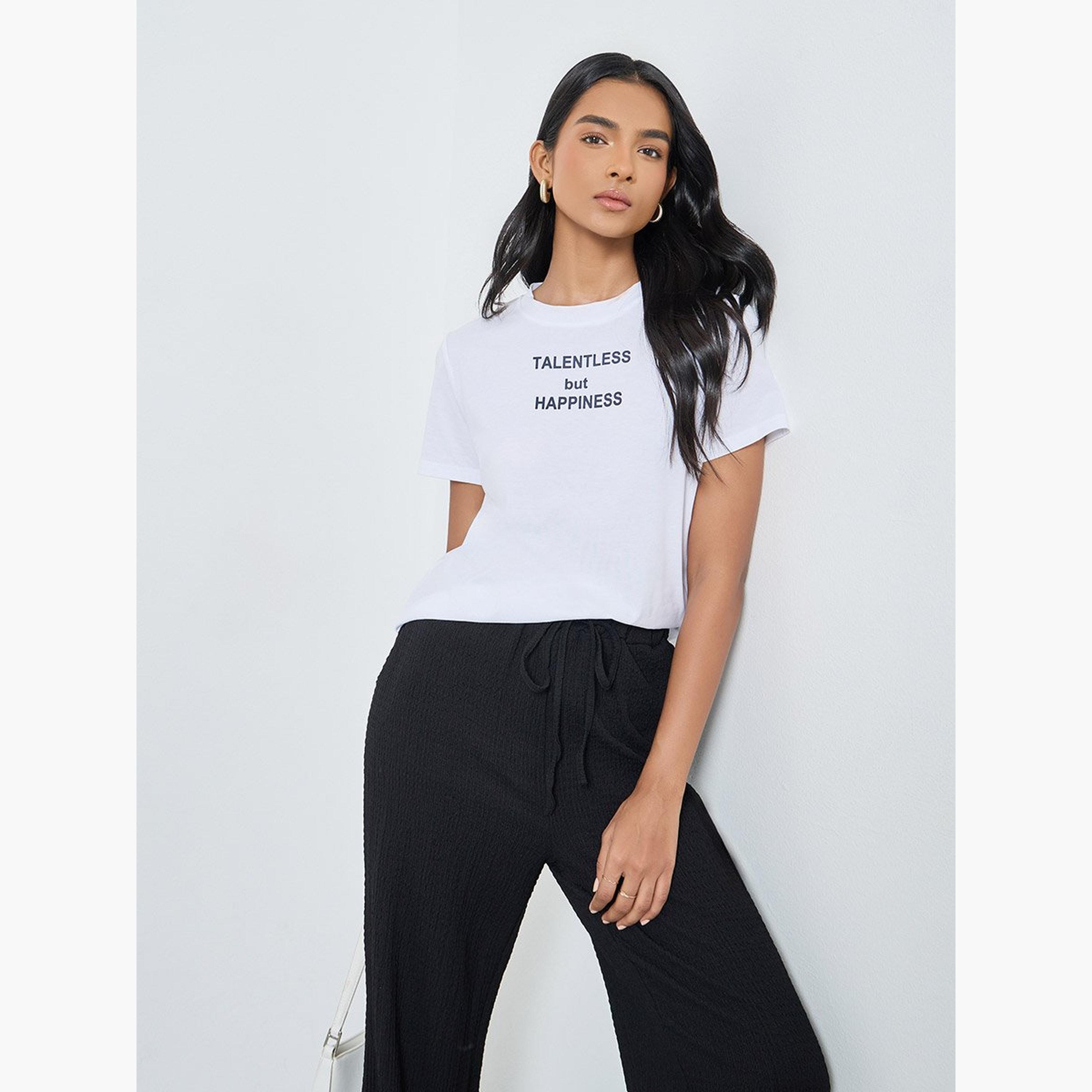 تيك تو - تي شيرت للنساء أبيض مطبوع عليه شعار-women-clothing-tshirts-image-1