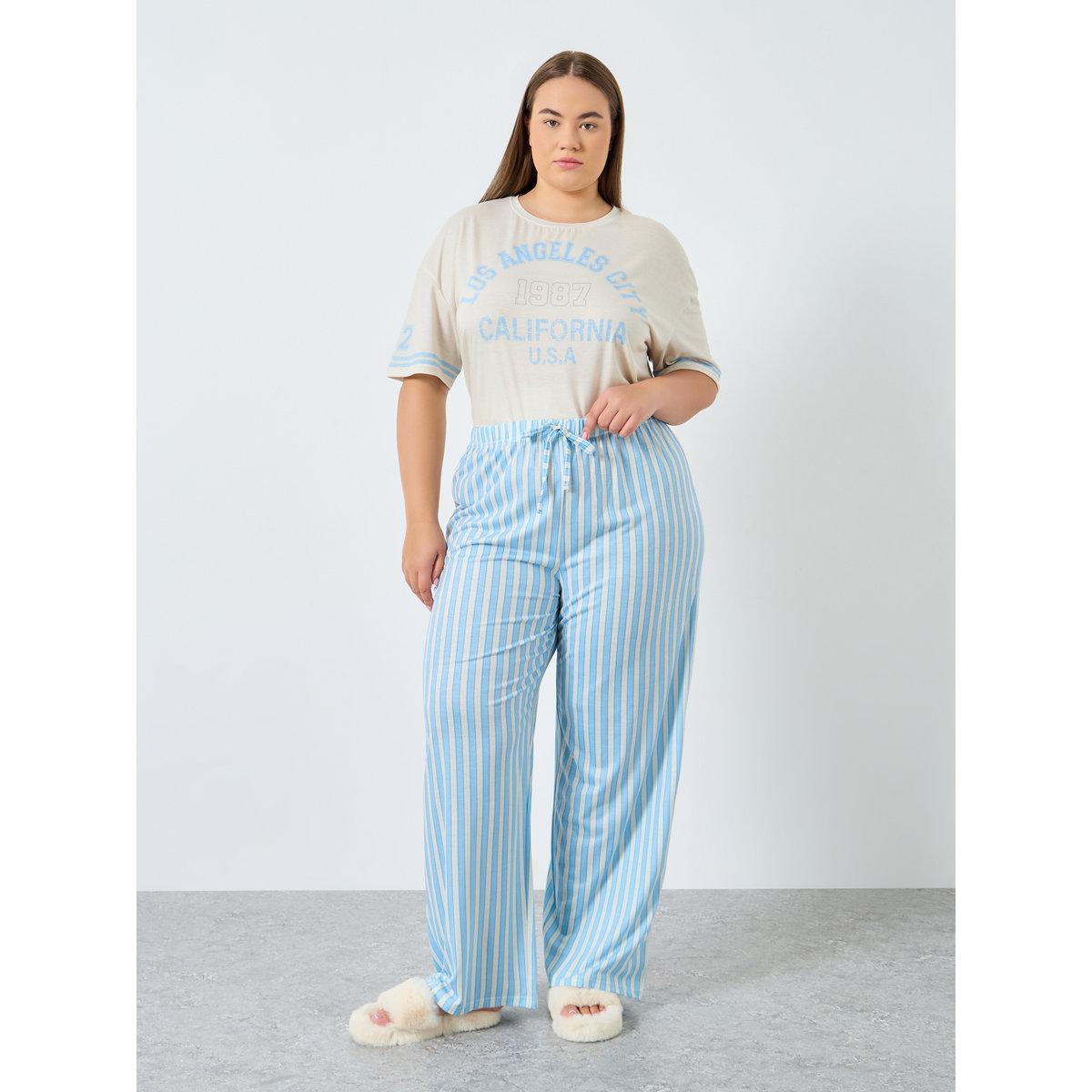 طقم من بنطال بيجاما بمقاس كبير وتيشيرت مخطط-women-clothing-nightwear-pyjamas-longsets-image-4