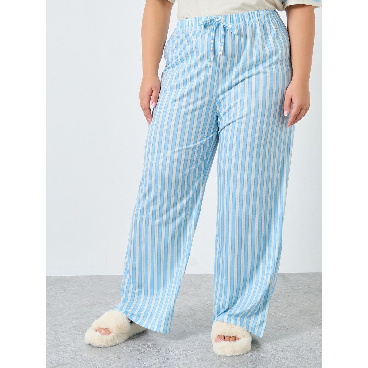طقم من بنطال بيجاما بمقاس كبير وتيشيرت مخطط-women-clothing-nightwear-pyjamas-longsets-image-6