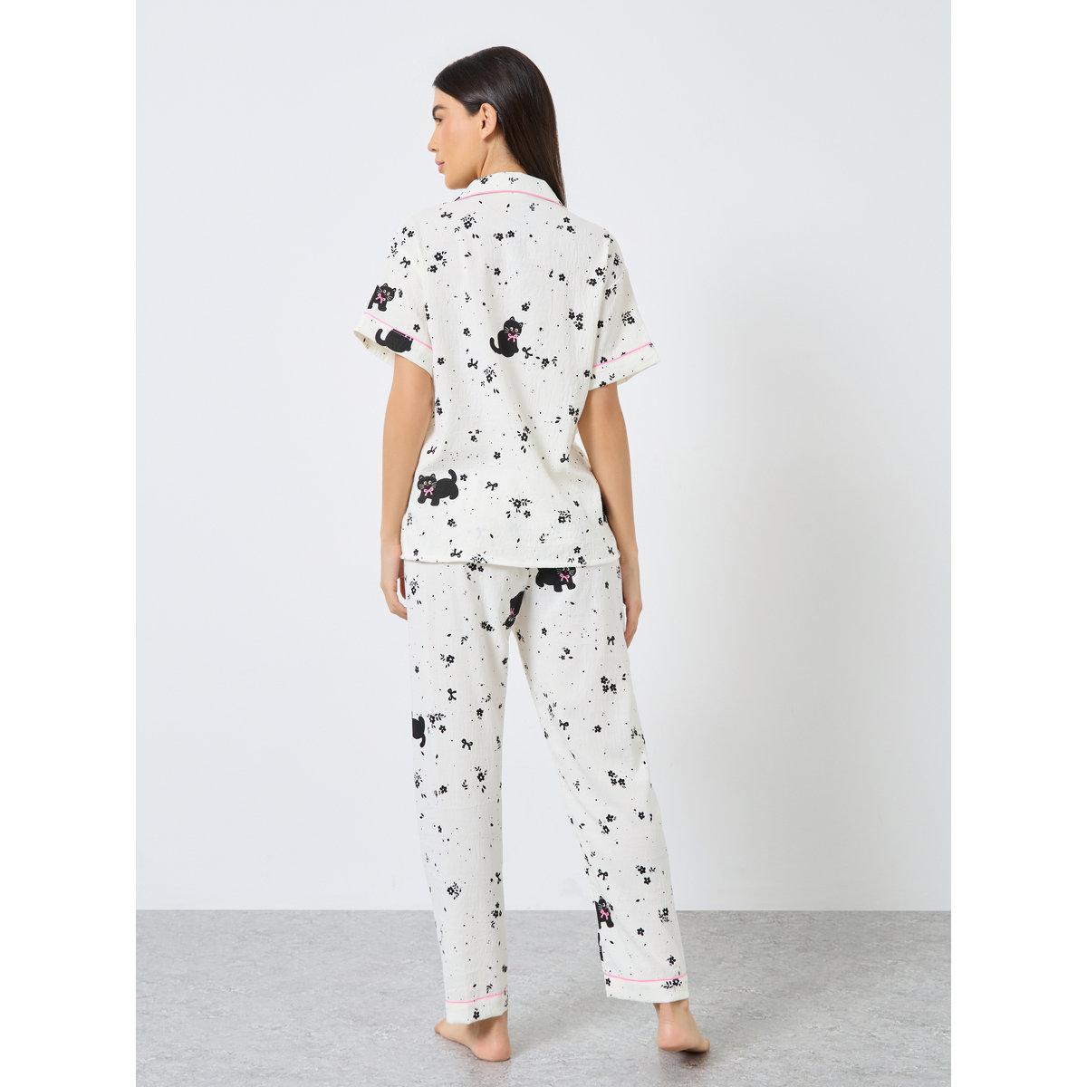 Styli Pack of 3 - Cat Print Shirt, Short and Pyjama-women-clothing-nightwear-pyjamas-longsets-image-5