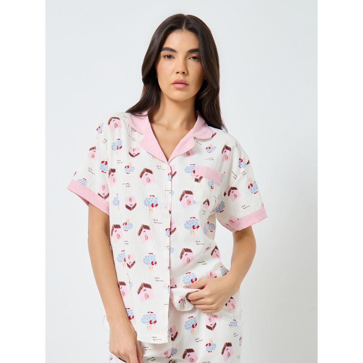 طقم من بنطال بيجاما وشورت وبلوزة مُطبعة بالكامل-women-clothing-nightwear-pyjamas-longsets-image-3
