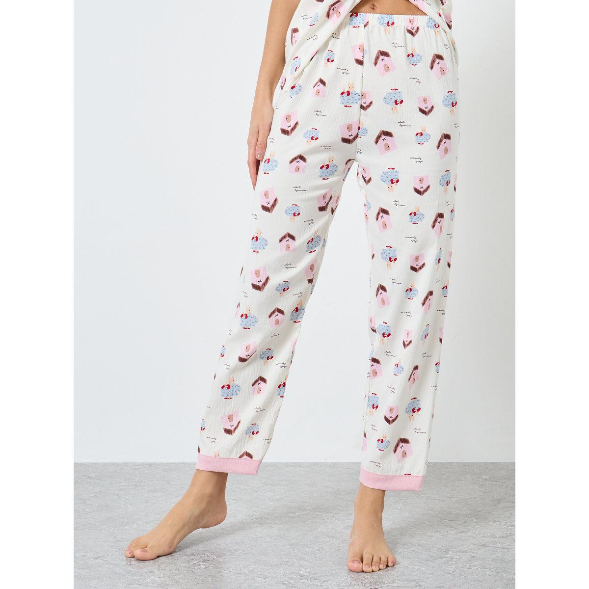 طقم من بنطال بيجاما وشورت وبلوزة مُطبعة بالكامل-women-clothing-nightwear-pyjamas-longsets-image-5