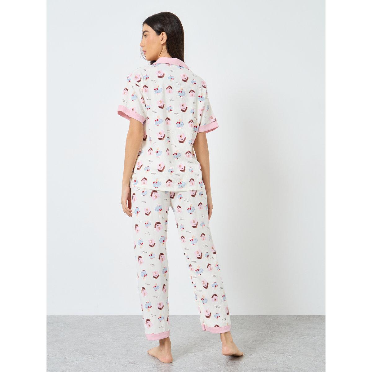 طقم من بنطال بيجاما وشورت وبلوزة مُطبعة بالكامل-women-clothing-nightwear-pyjamas-longsets-image-6