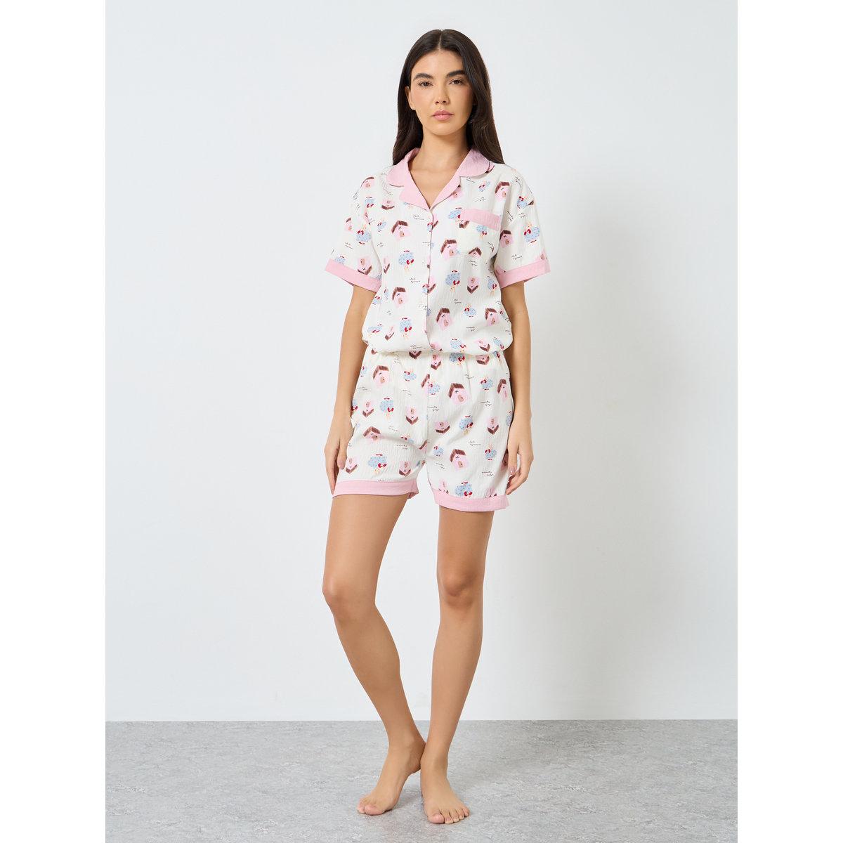 طقم من بنطال بيجاما وشورت وبلوزة مُطبعة بالكامل-women-clothing-nightwear-pyjamas-longsets-image-7