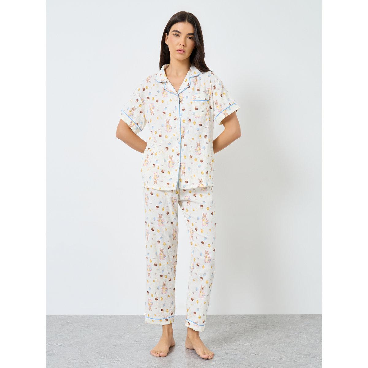 Styli Pack of 3 - All Over Rabbit Print Shirt, Shorts and Pyjama-women-clothing-nightwear-pyjamas-longsets-image-1
