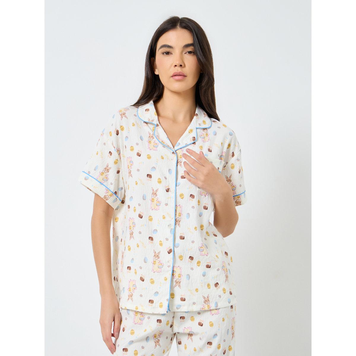 Styli Pack of 3 - All Over Rabbit Print Shirt, Shorts and Pyjama-women-clothing-nightwear-pyjamas-longsets-image-2