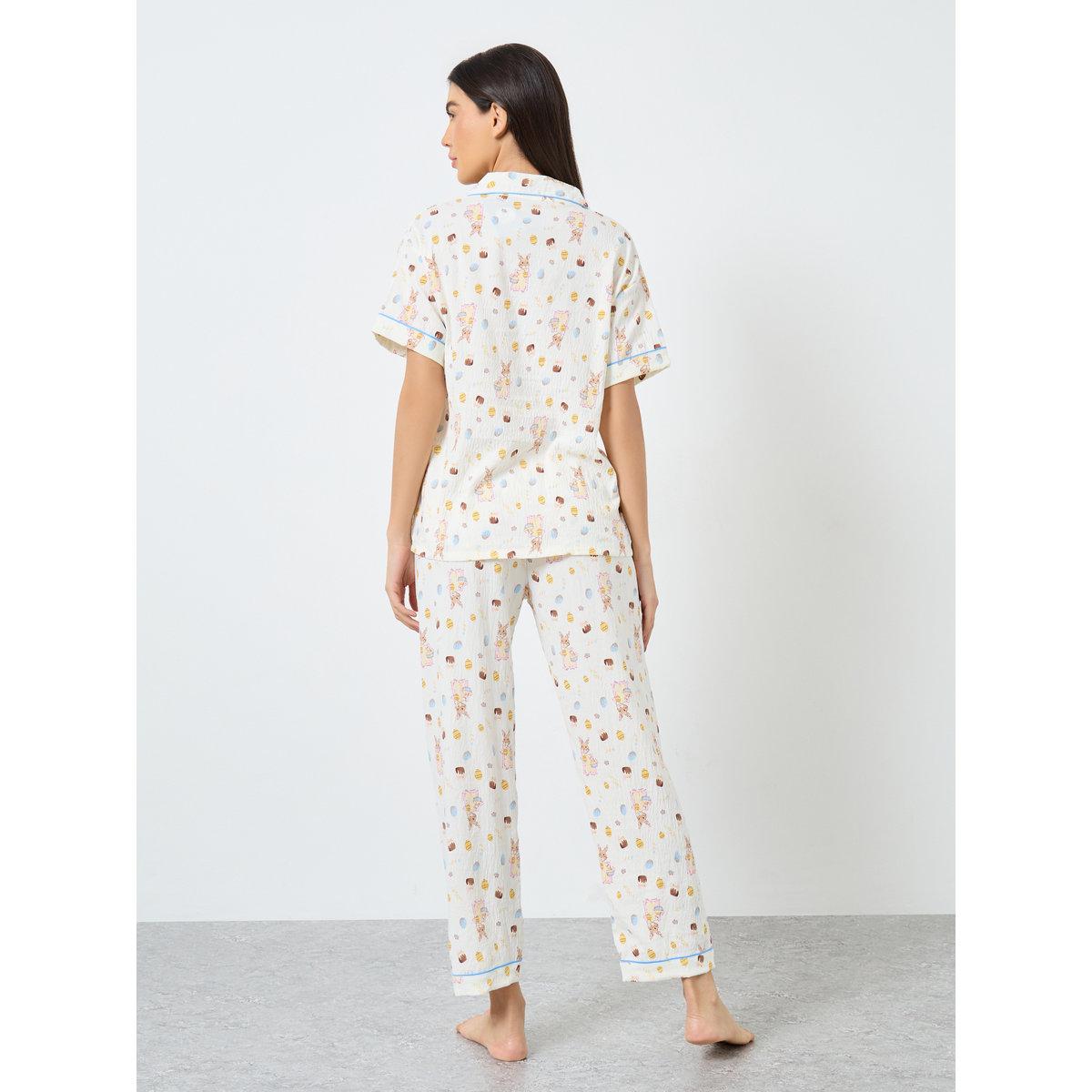 Styli Pack of 3 - All Over Rabbit Print Shirt, Shorts and Pyjama-women-clothing-nightwear-pyjamas-longsets-image-4