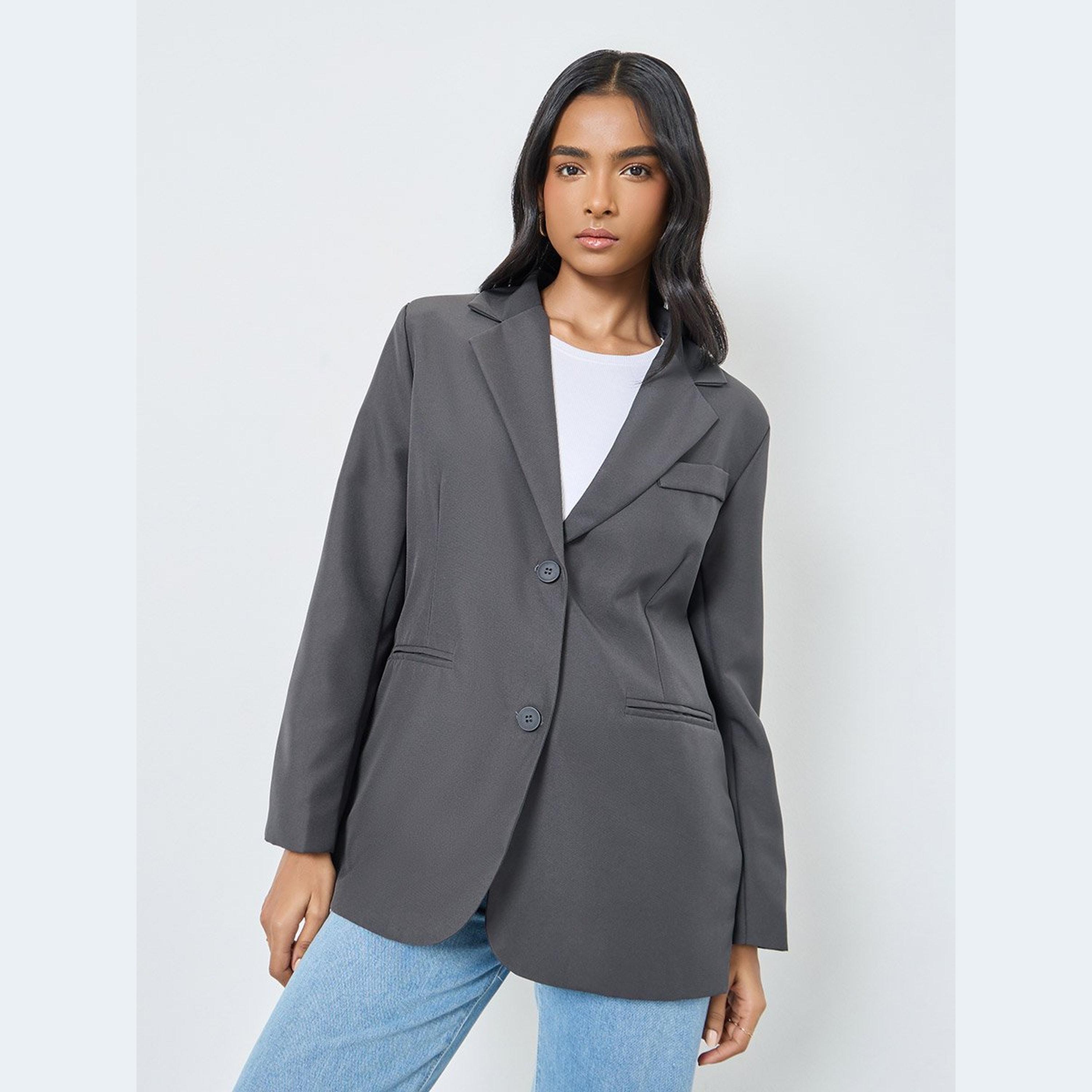 تيك تو - سترة مقاس كبير بأزرار سادة-women-clothing-coatsandjackets-blazers-image-3