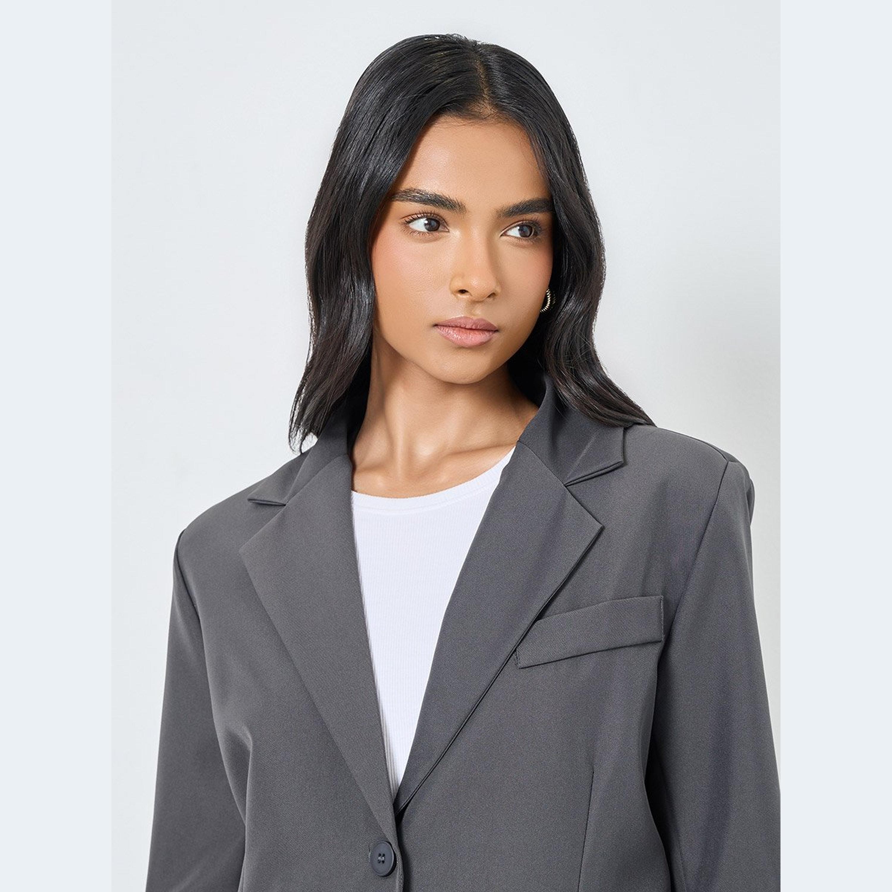 تيك تو - سترة مقاس كبير بأزرار سادة-women-clothing-coatsandjackets-blazers-image-4