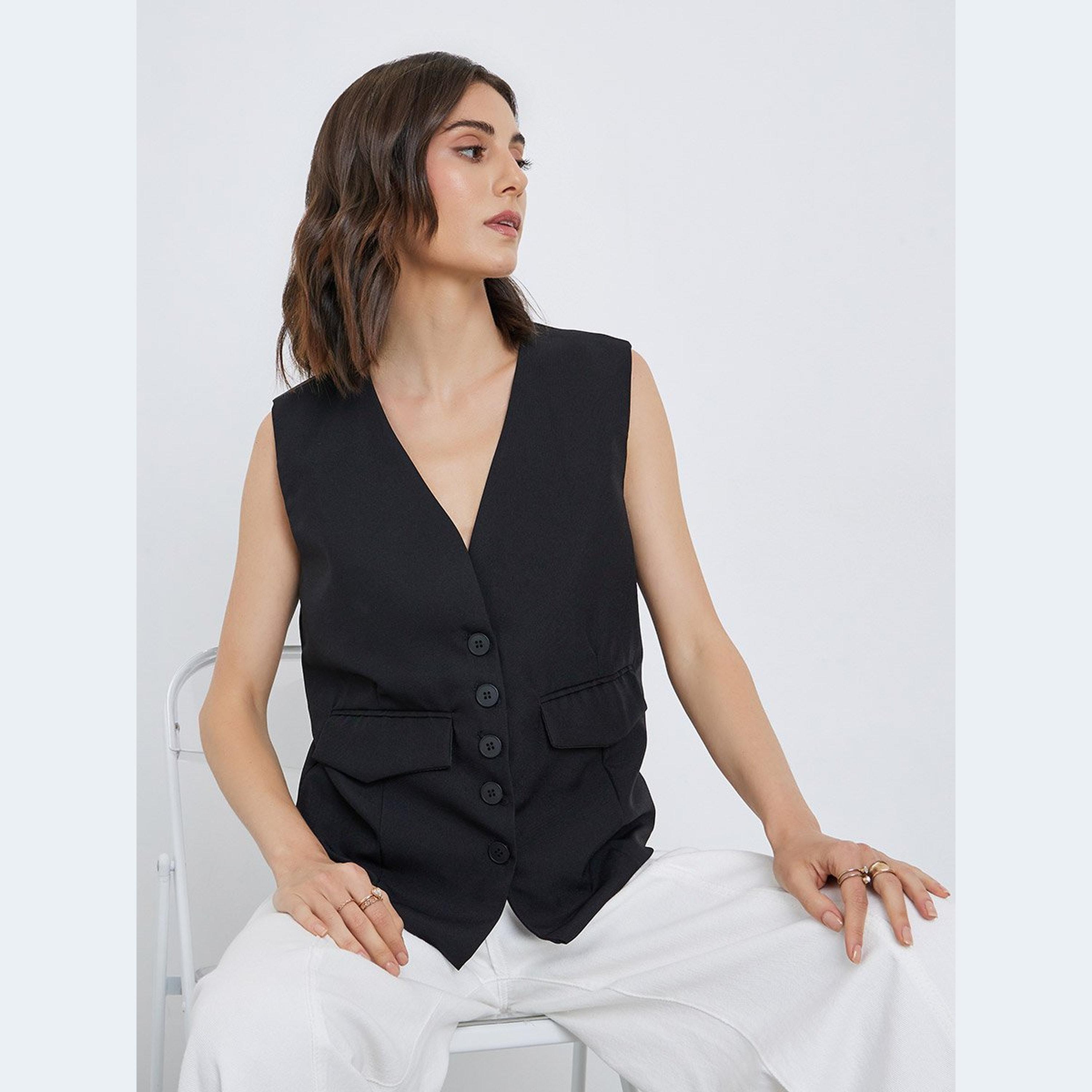 Take Two Women Black Buttoned Waistcoat-women-clothing-coatsandjackets-waistcoats-image-1