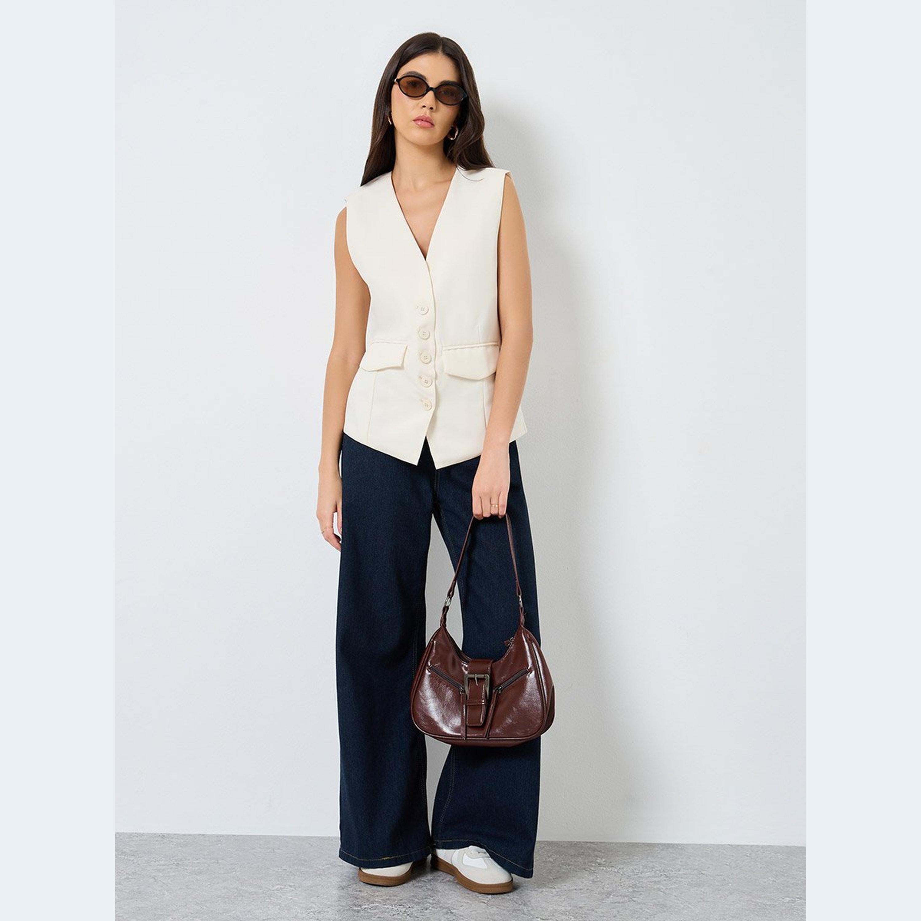 Take Two Women Cream Buttoned Waistcoat-women-clothing-coatsandjackets-waistcoats-image-2