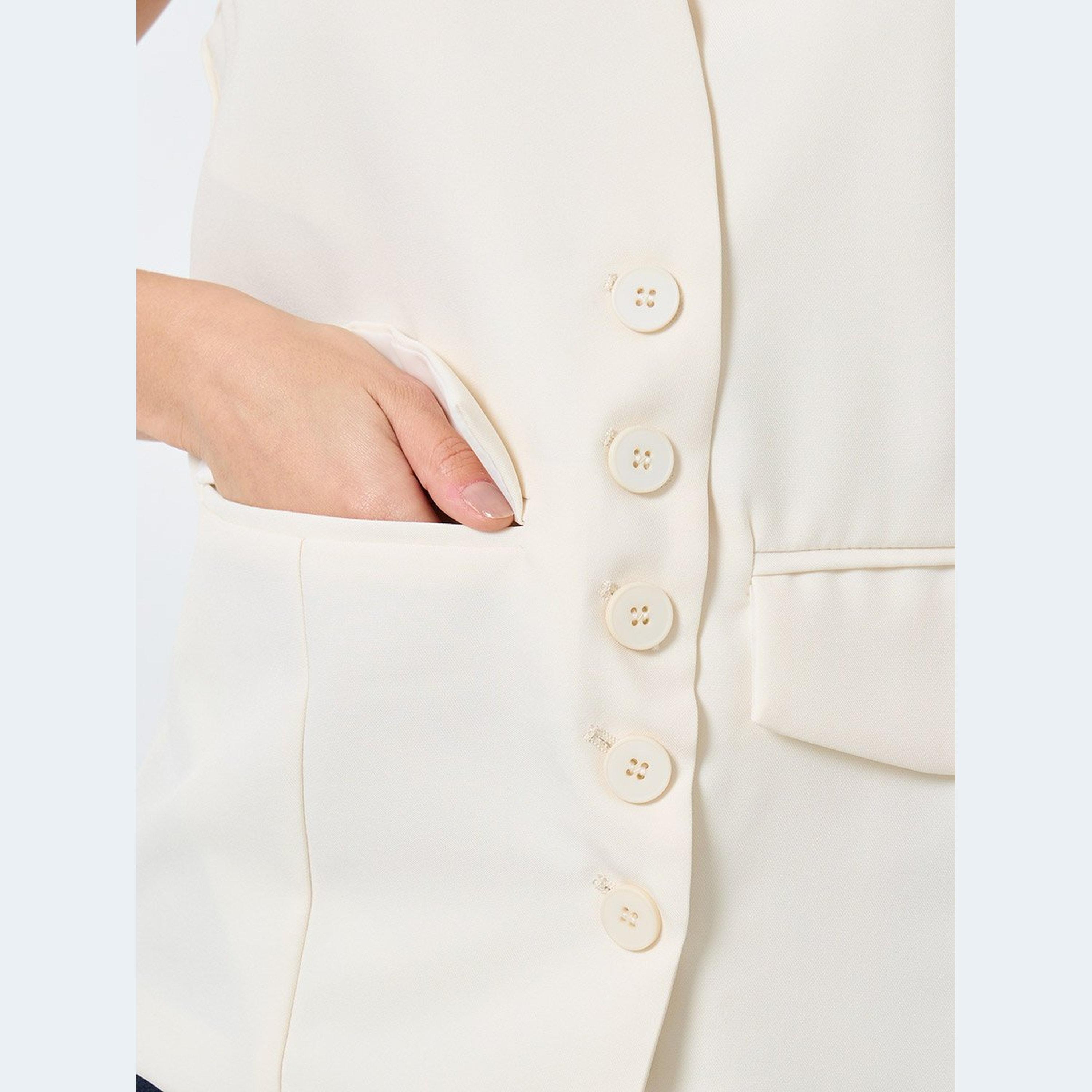 Take Two Women Cream Buttoned Waistcoat-women-clothing-coatsandjackets-waistcoats-image-3