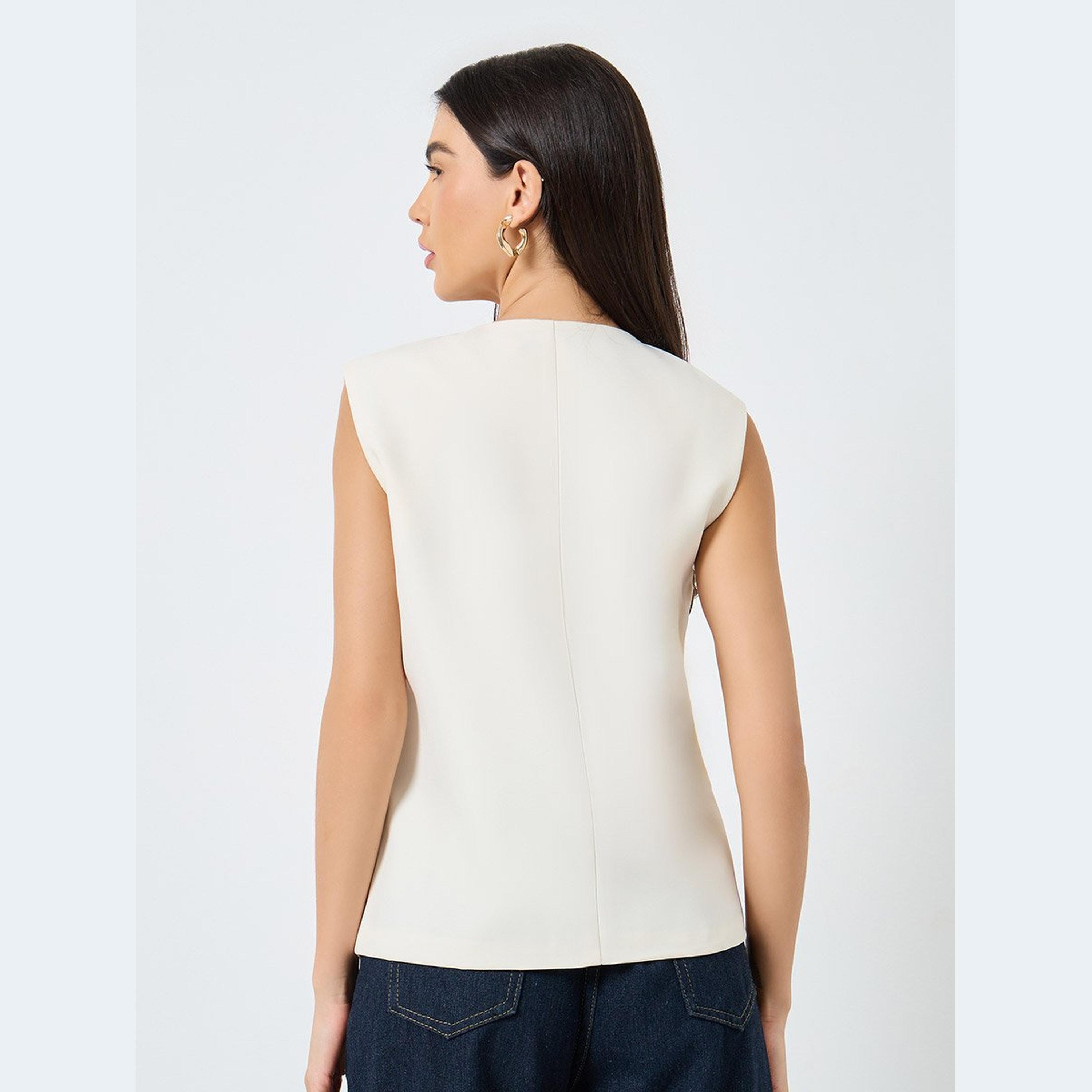 Take Two Women Cream Buttoned Waistcoat-women-clothing-coatsandjackets-waistcoats-image-4