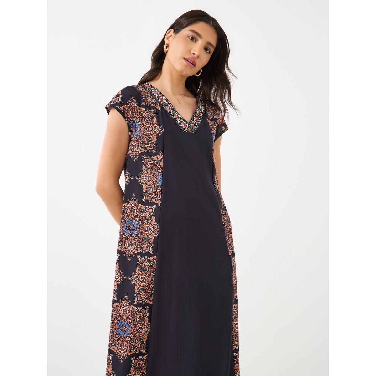 فستان طويل بتفاصيل طباعة مع أكمام قصيرة-women-clothing-dresses-image-3