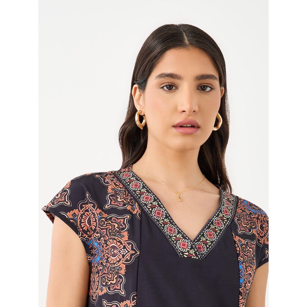 فستان طويل بتفاصيل طباعة مع أكمام قصيرة-women-clothing-dresses-image-4